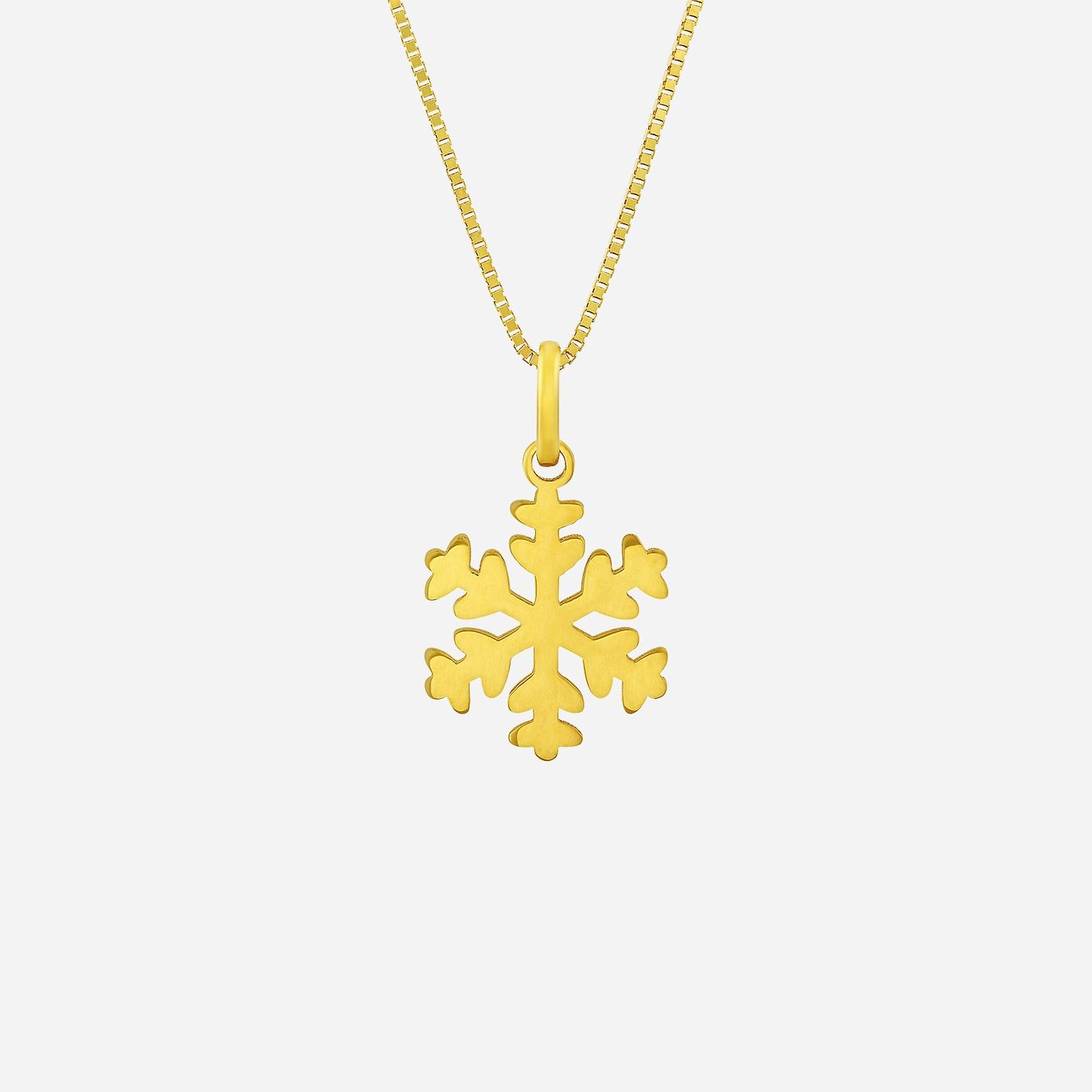 yellow gold snowflake pendant with a polished finish, elegant design, perfect for adding sparkle to any outfit.