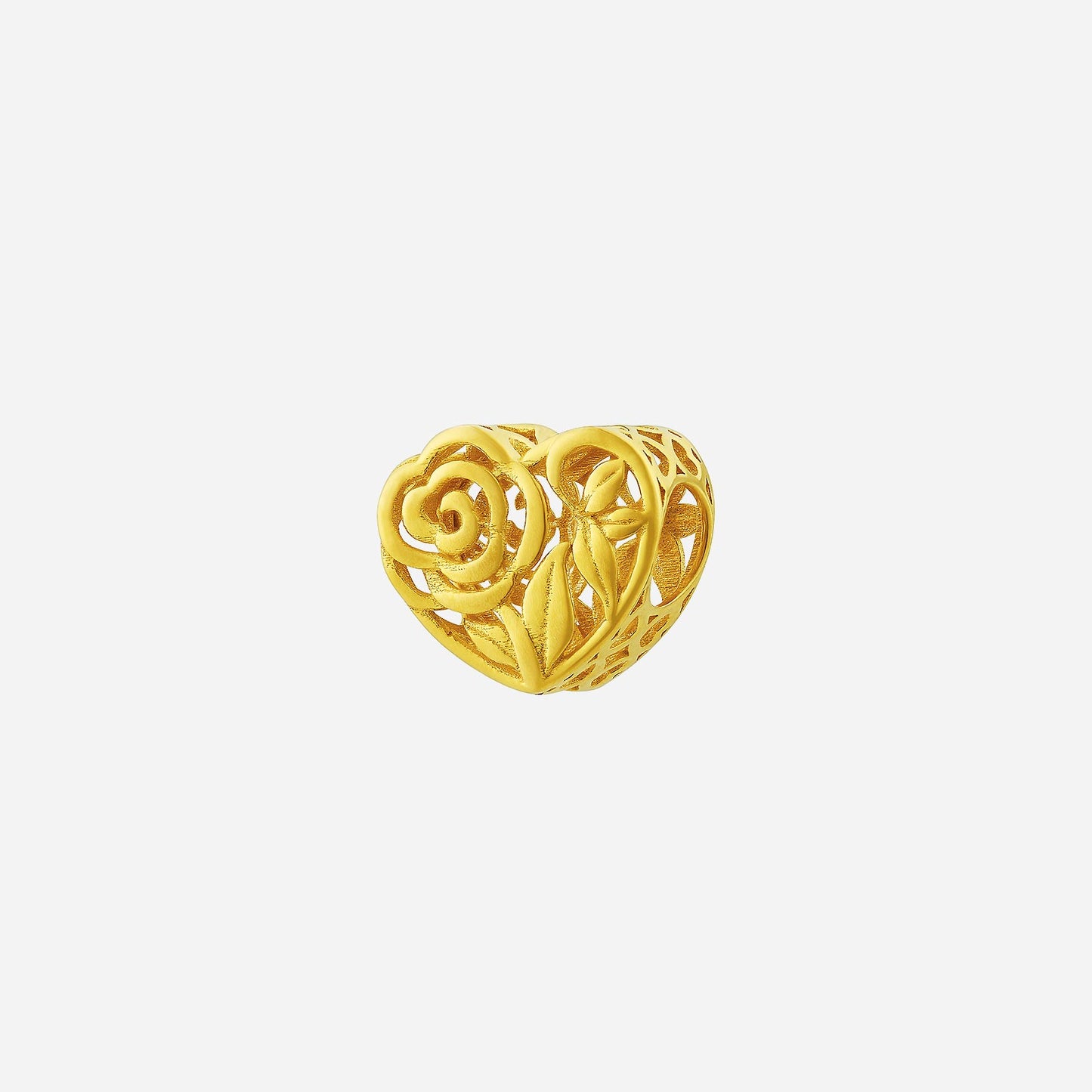 delicate 22k yellow gold enchanted love charm featuring a heart and rose design for bracelets and necklaces.