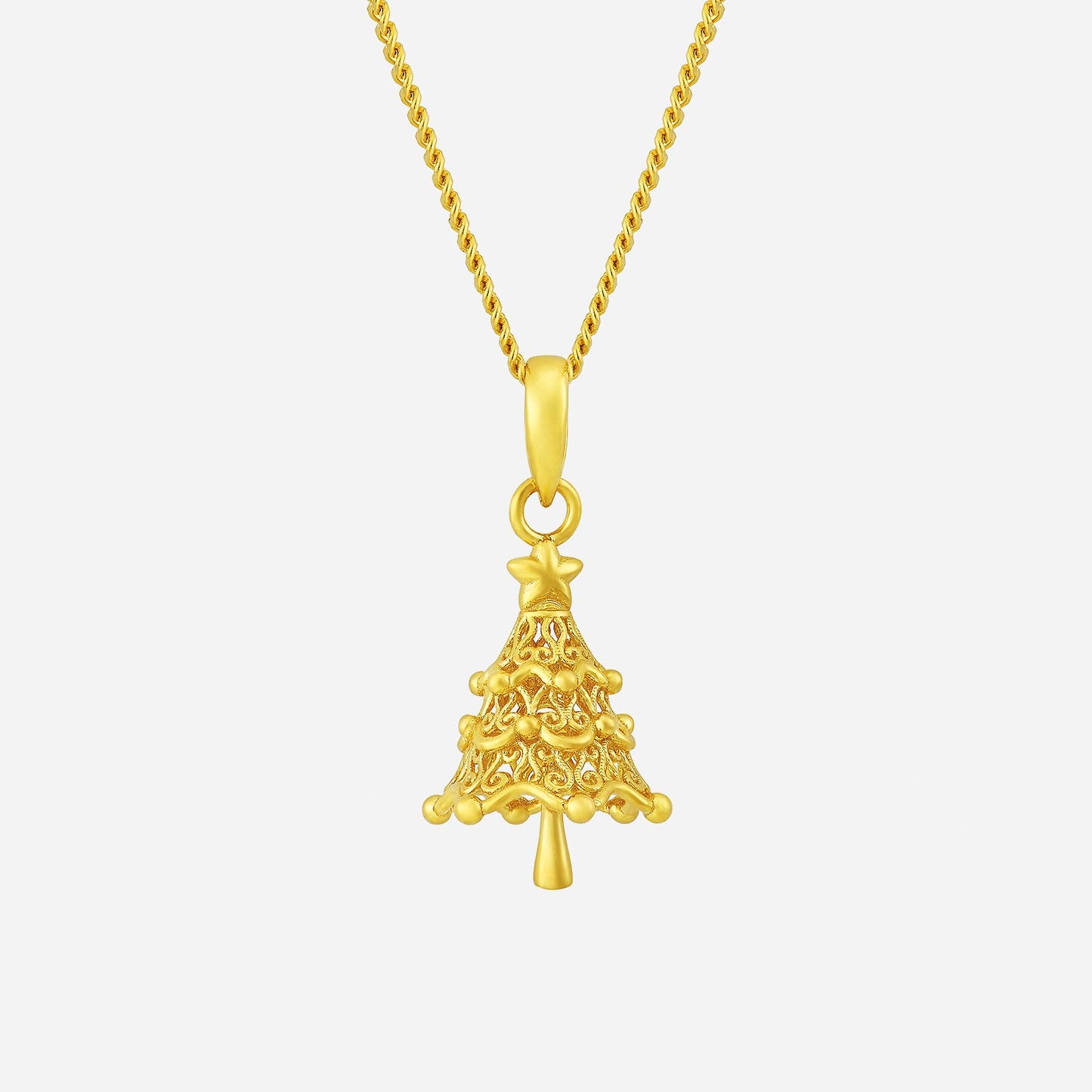 yellow gold christmas tree pendant with intricate detailing, perfect for festive occasions or holiday gifts.