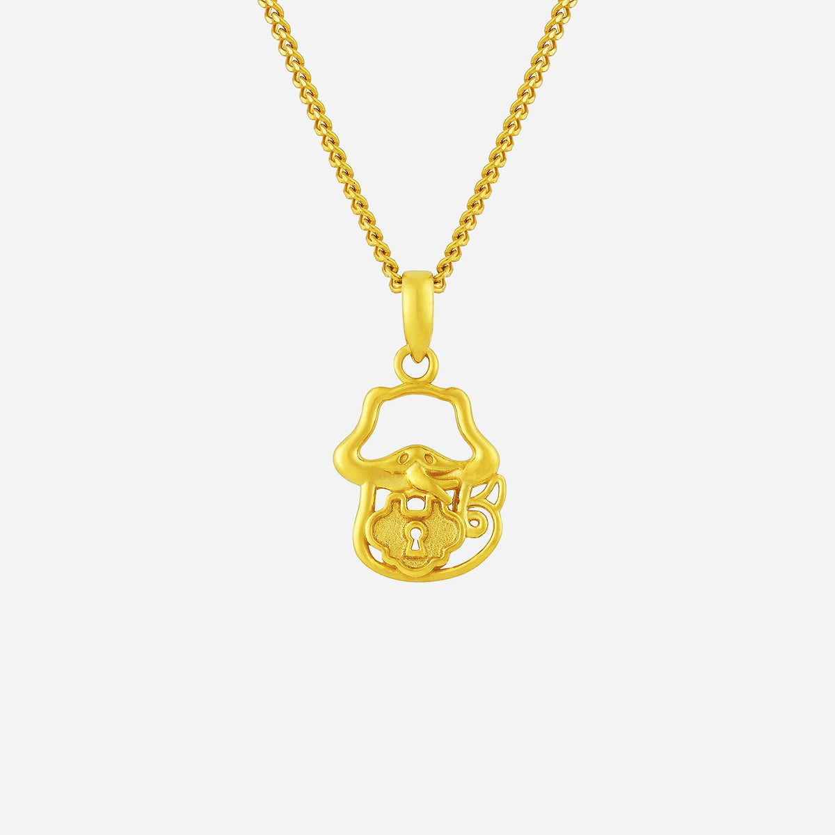22k yellow gold snake pendant with prosperity lock design, symbolizing wealth and protection. elegant and traditional.