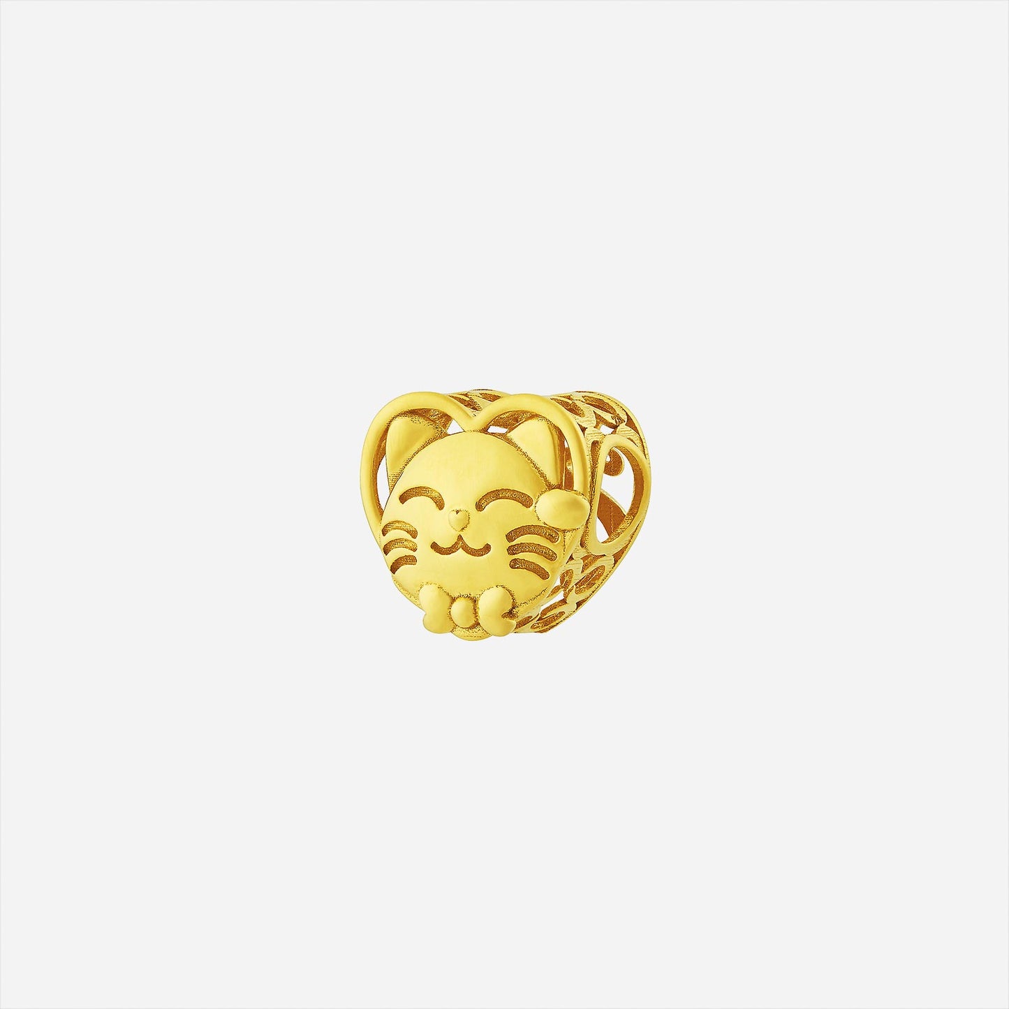 playful prosperity cat charm in 22k yellow gold with intricate detailing, ideal for necklaces or bangles.