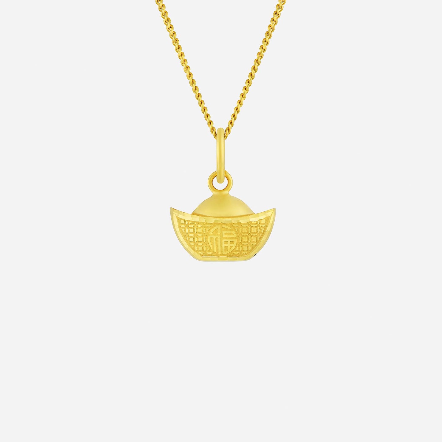 fortune ingot pendant in 22k yellow gold with intricate design, perfect for everyday wear and symbolizing prosperity.