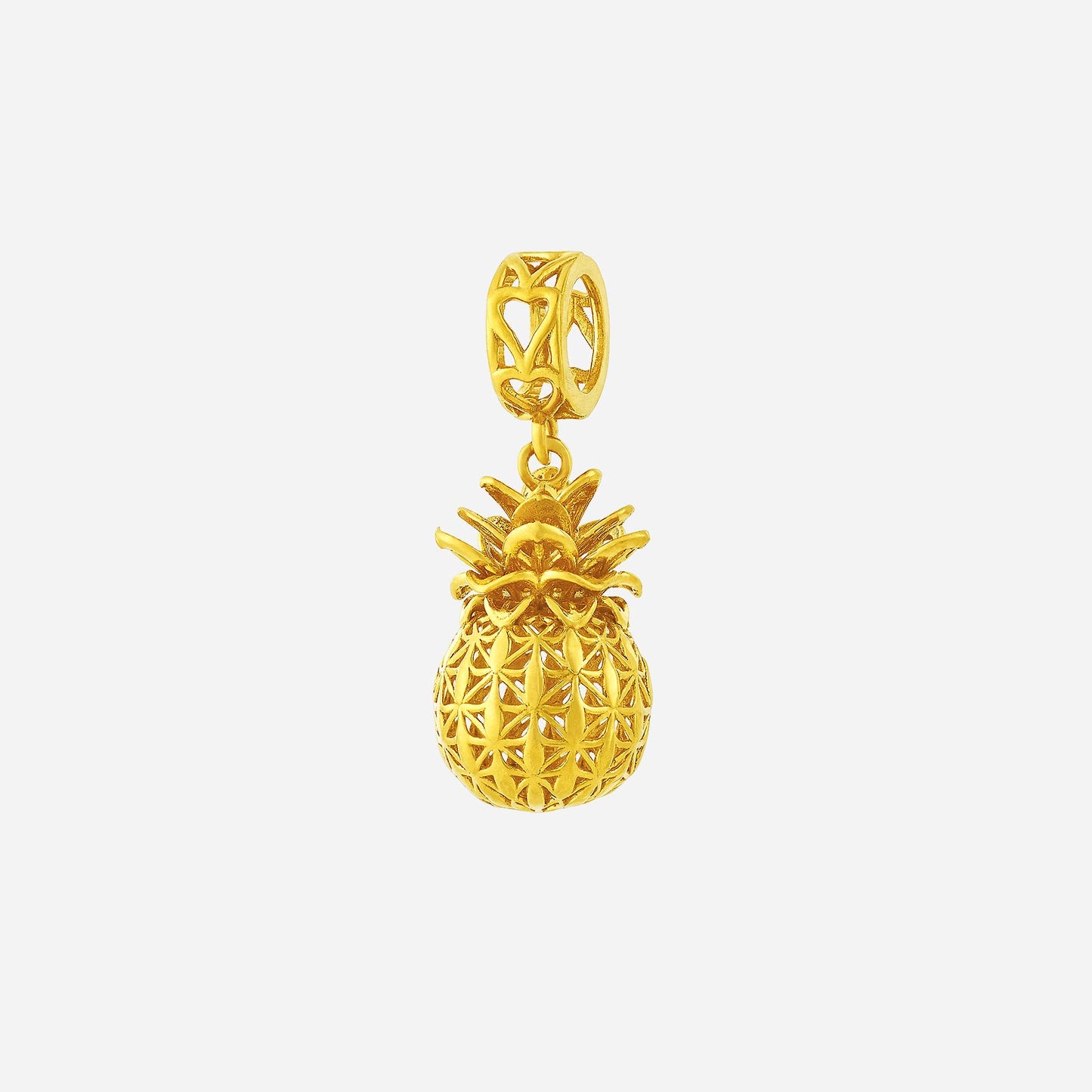 pineapple charm pendant in 22k yellow gold with textured openwork design for versatile styling.