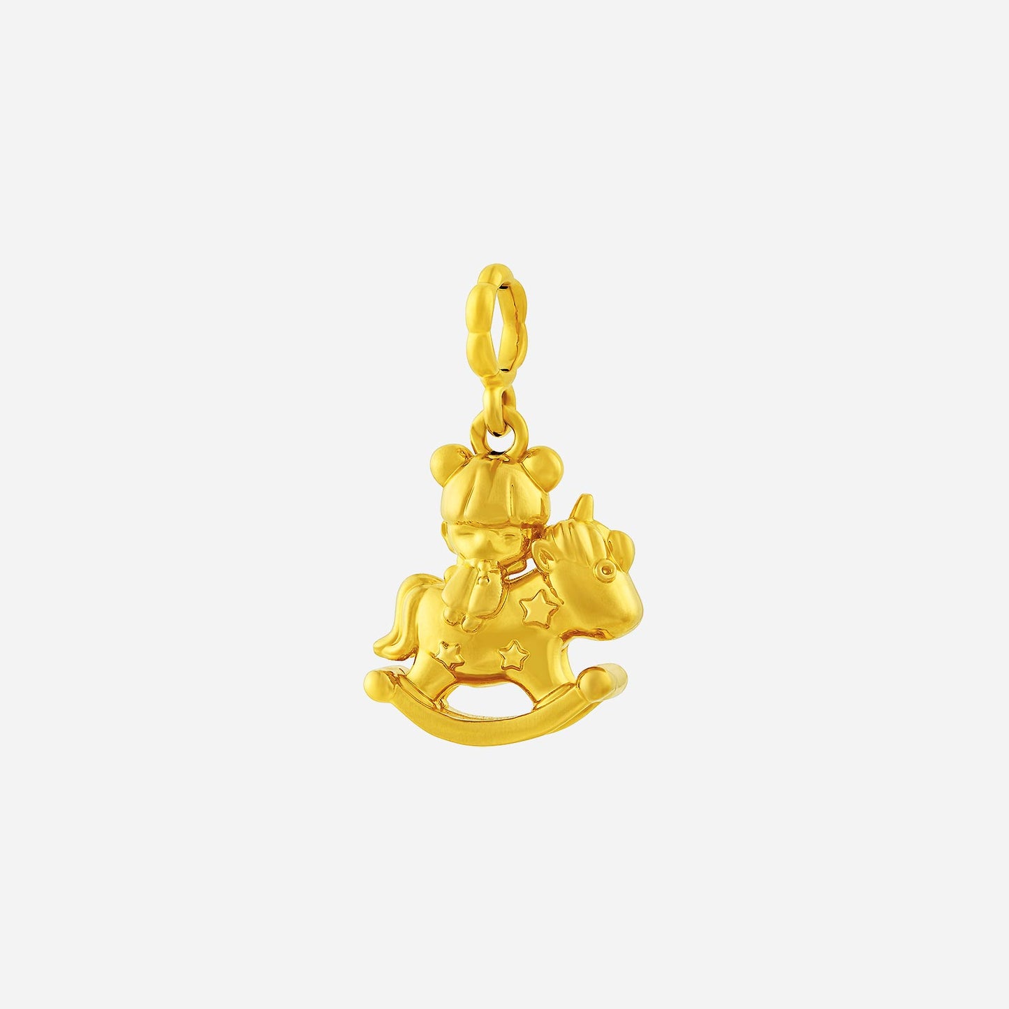 rocking pony charm in 22k yellow gold, featuring a whimsical design with a pony and child, embodying childhood joy.