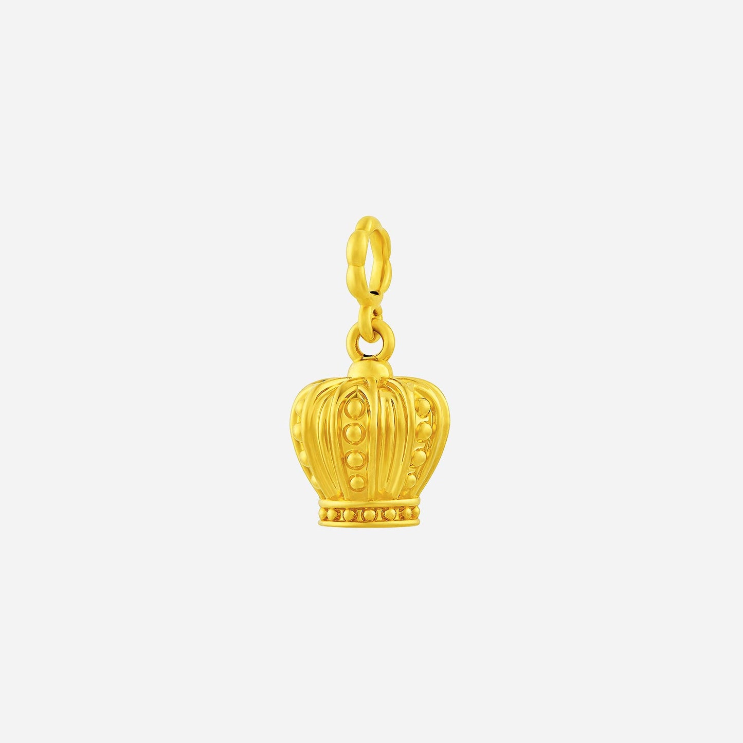 enchanted crown charm in 22k yellow gold with intricate filigree and beaded textures for a regal look.