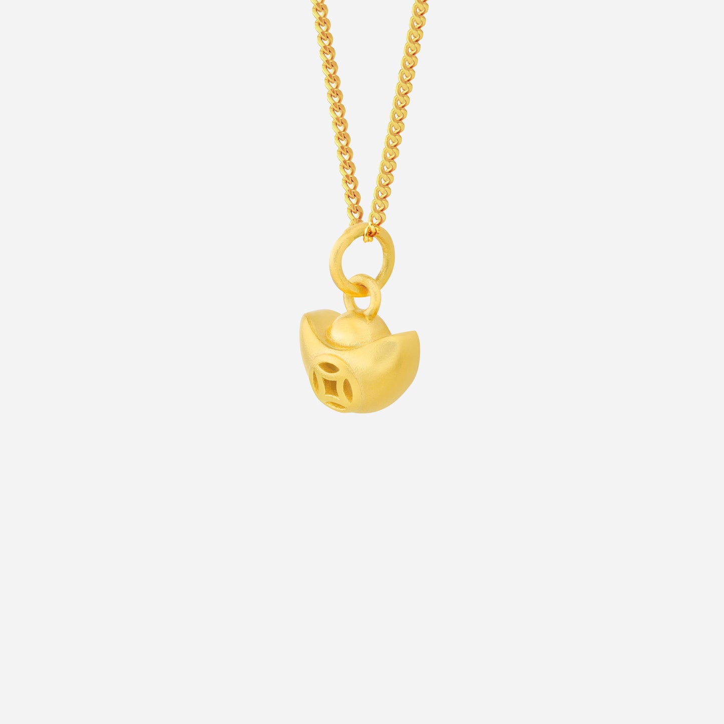 wealthy fortune pendant in 22k yellow gold featuring a compact, contemporary design symbolizing prosperity.