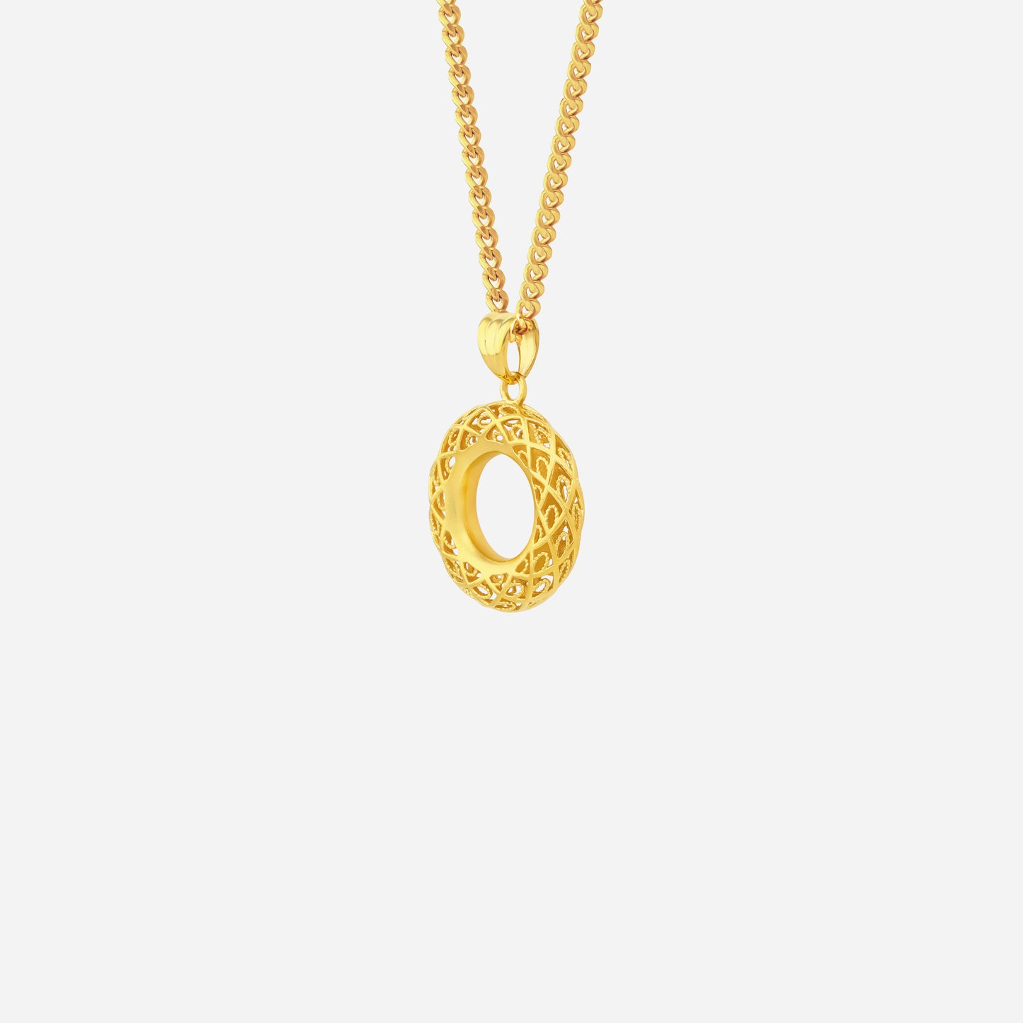 dazzling rim pendant in 22k yellow gold with an airy openwork design, perfect for modern elegance. chain not included.