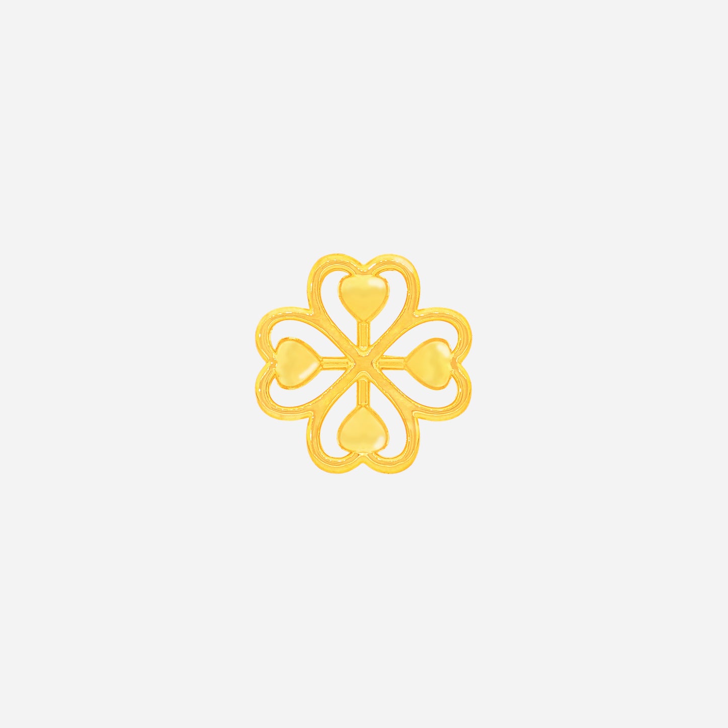 clover charm in 22k yellow gold featuring a four-leaf motif with heart shapes, symbolizing luck and love.