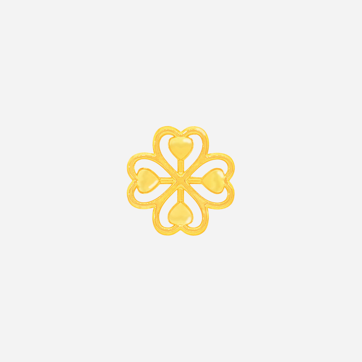 22k yellow gold clover charm featuring a four-leaf heart motif, symbolizing luck and love, perfect for jewellery styling.