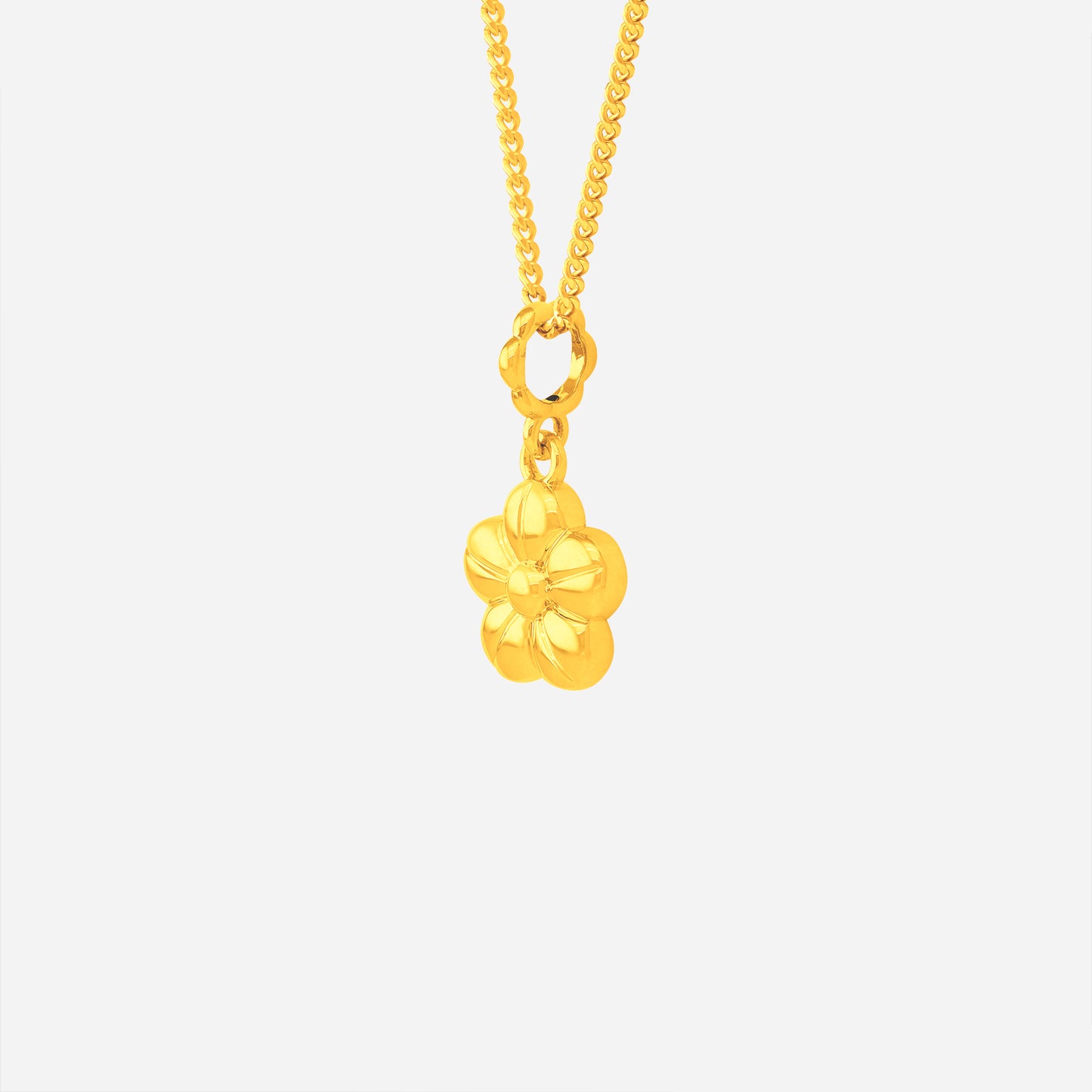 flower pendant in 22k yellow gold with polished petals and delicate details, perfect for everyday wear.