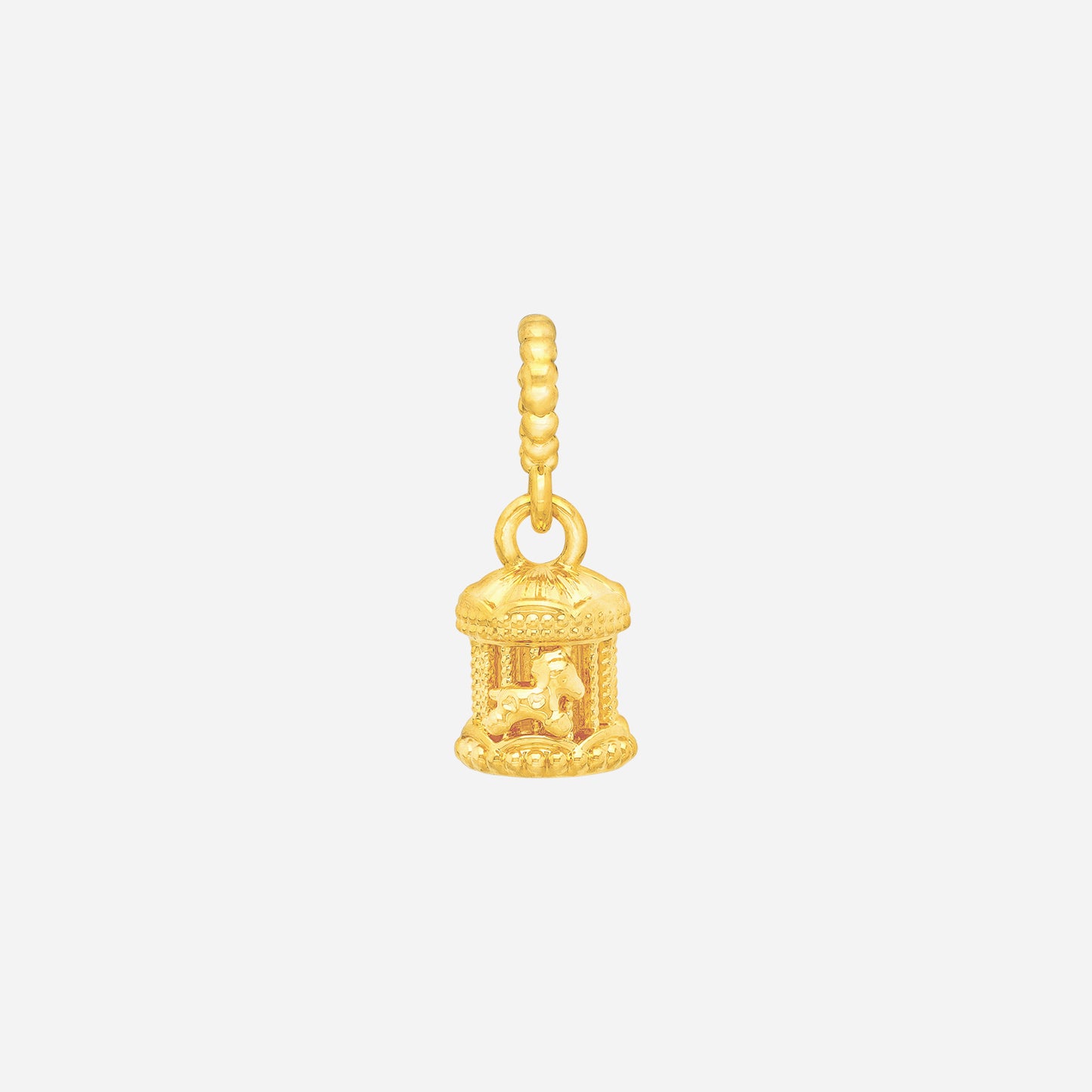 joyful carousel charm pendant in 22k yellow gold with detailed beading and graceful arches.