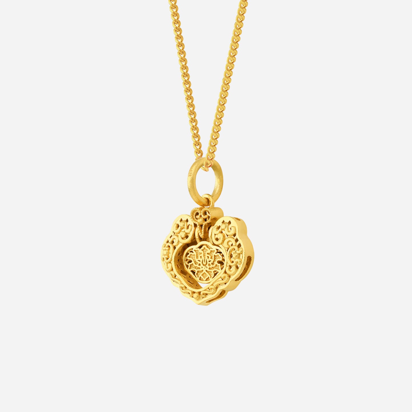 22k yellow gold prosperity lock pendant with ornate detailing and a heart design, perfect for symbolizing wealth and blessings.