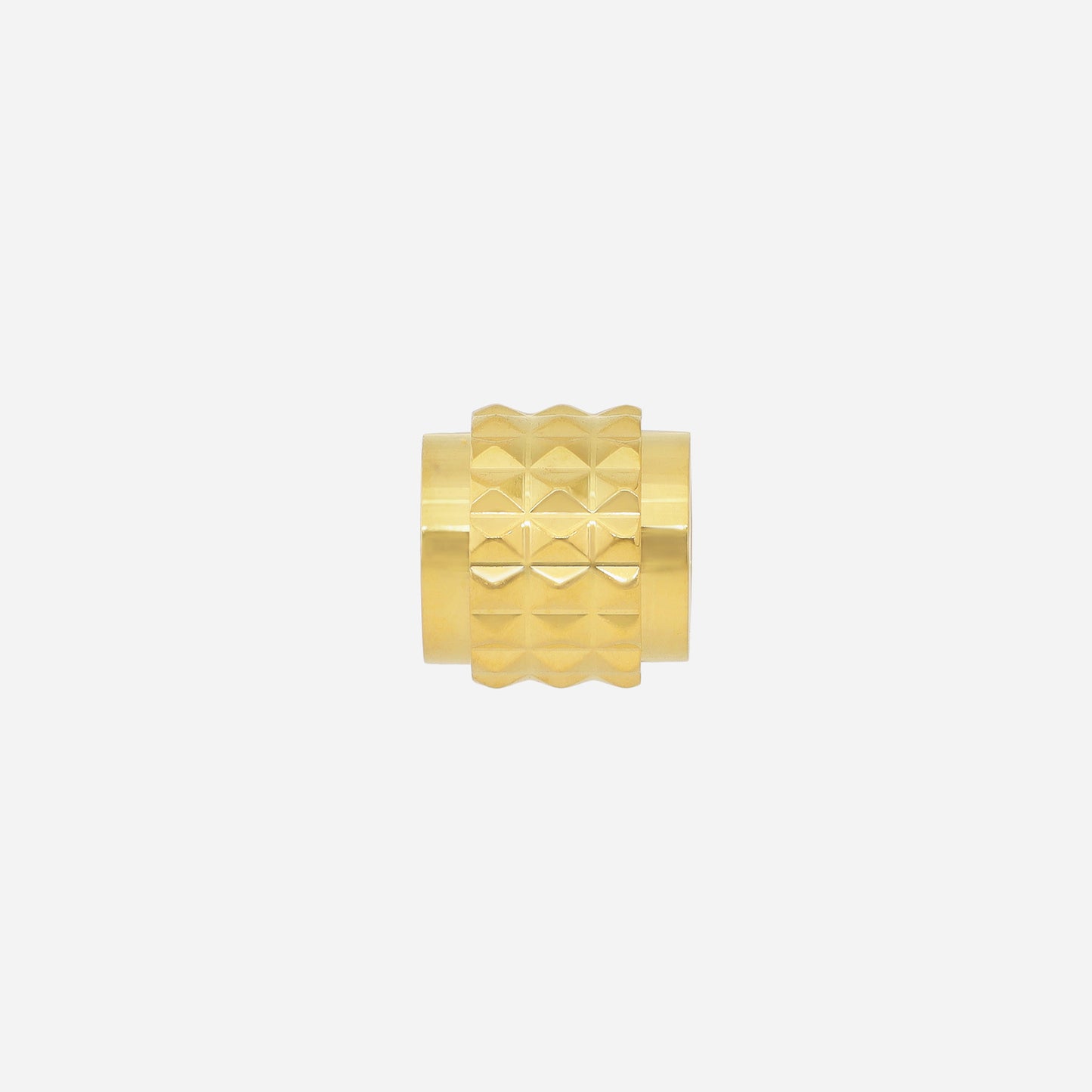 radiance charm in 22k yellow gold with a bold cylindrical silhouette and intricately faceted textures.