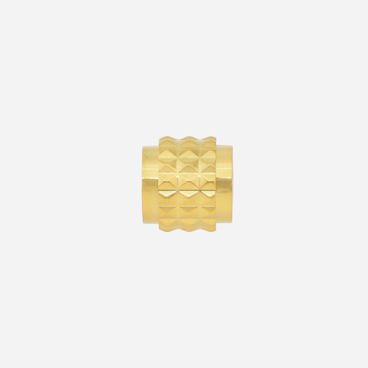 radiance charm in 22k yellow gold with cylindrical shape and intricate faceted textures. perfect for chains or bangles.