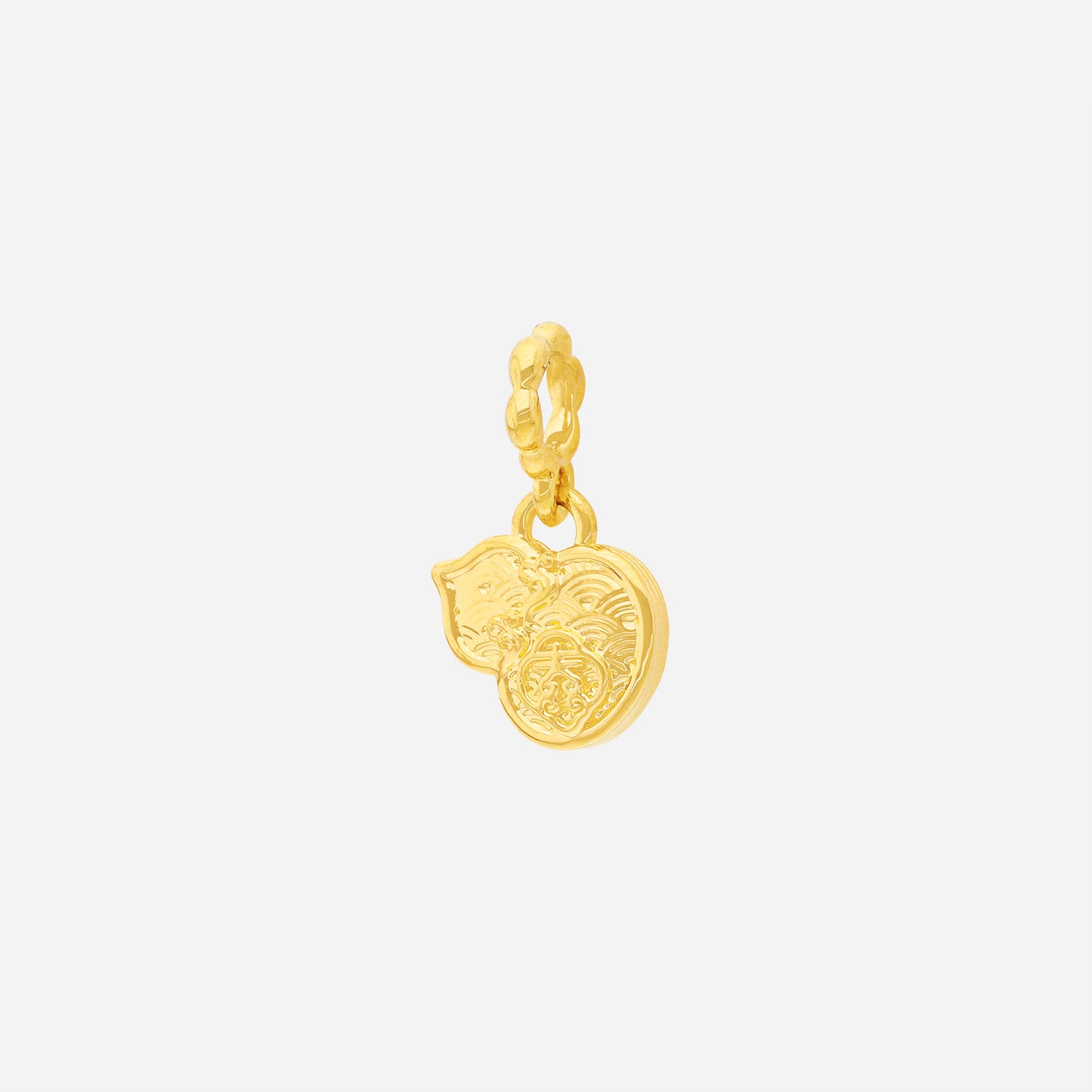 auspicious gourd charm in 22k yellow gold with intricate textures and a radiant sculpted design. ideal for necklaces or bangles.