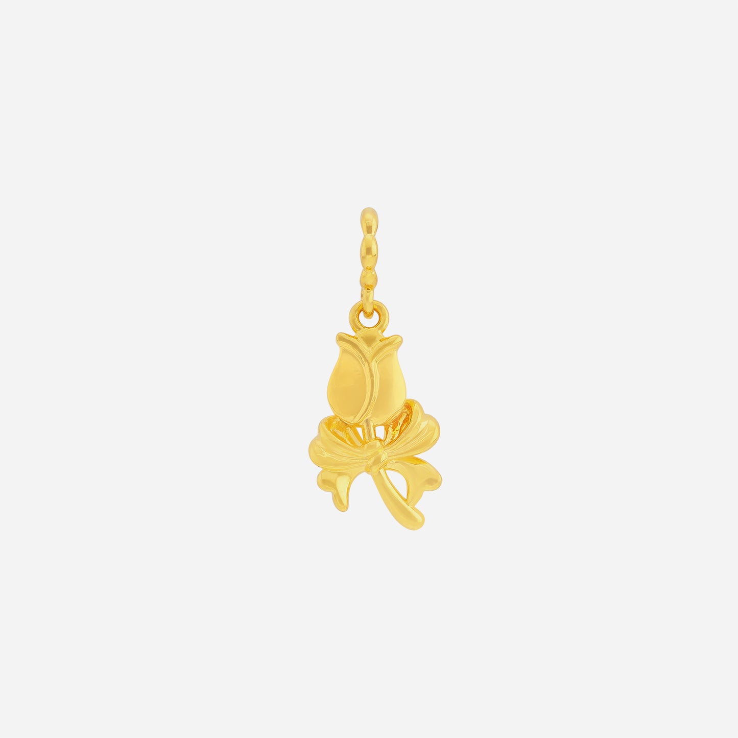 ribbon flower charm in 22k yellow gold with floral motif and ribbon details, perfect for a necklace or bangle.
