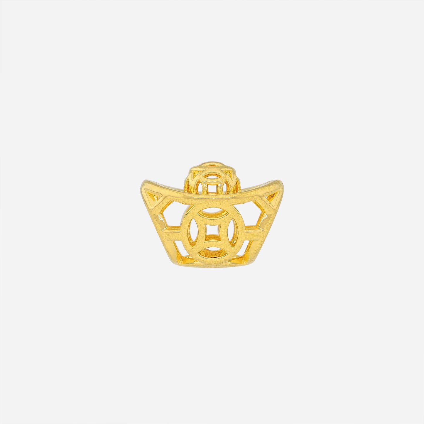 fortune ingot charm in 22k yellow gold, featuring intricate openwork design and classic yuanbao shape.