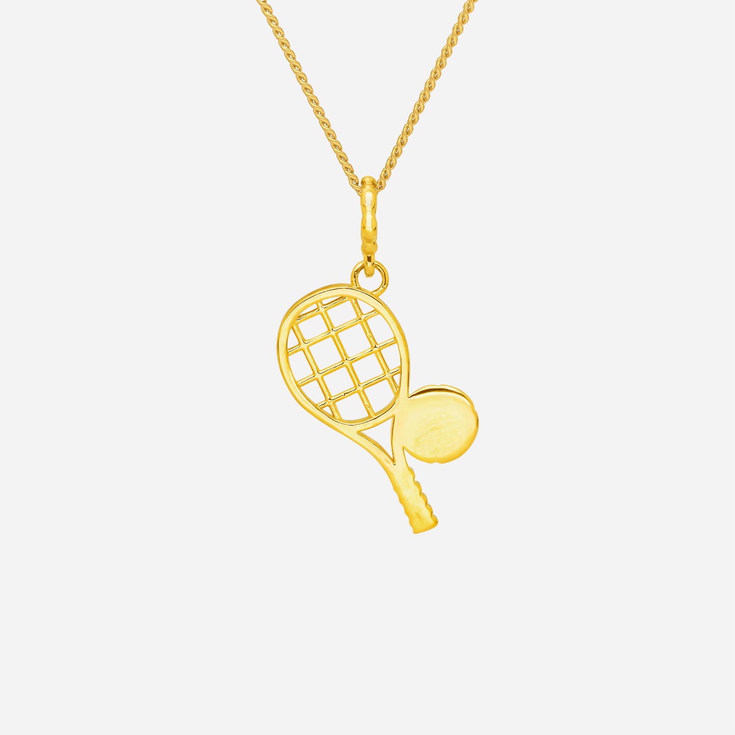 ace of tennis pendant in 22k yellow gold featuring a sculpted racket and ball motif, symbolizing athletic passion.