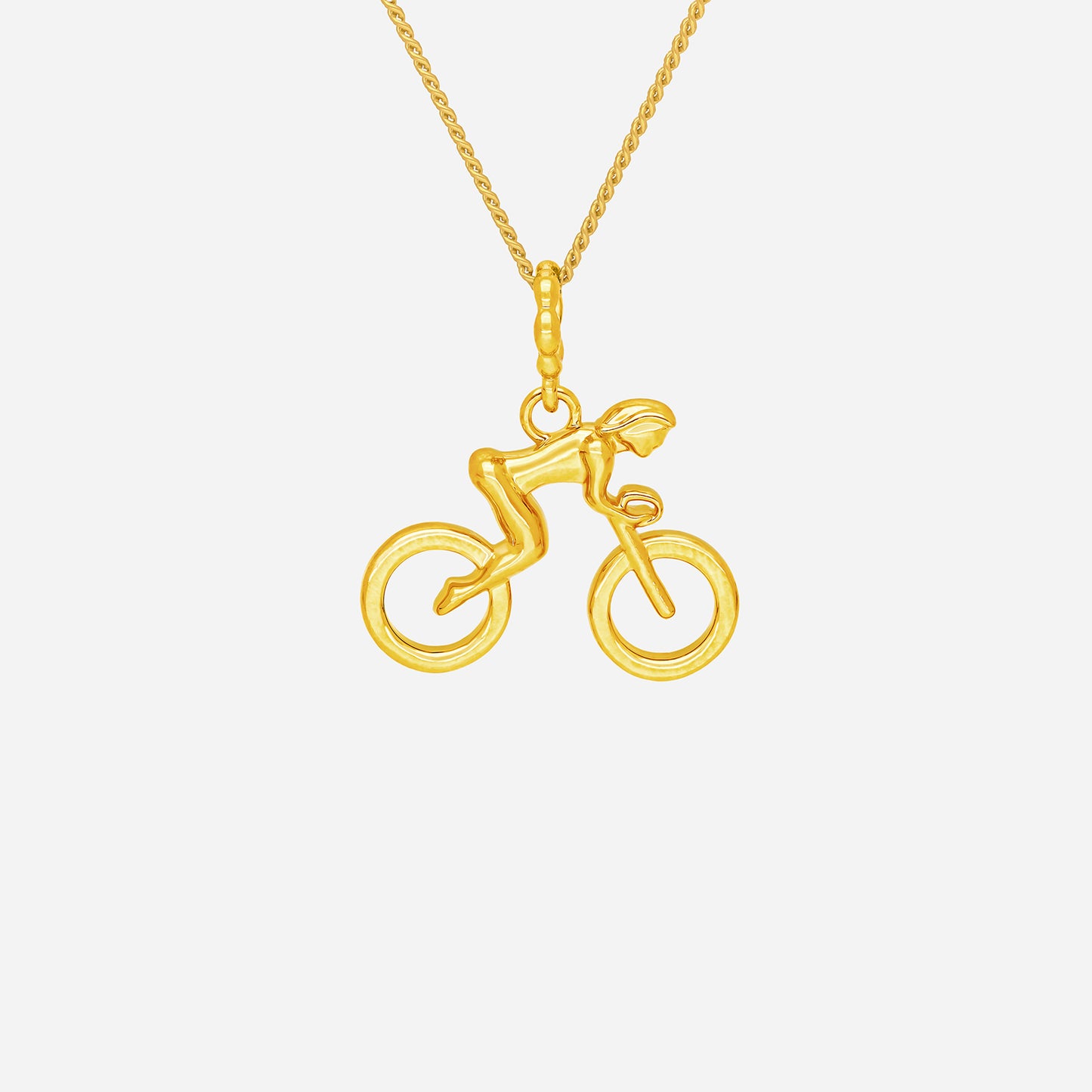 ace of cycling pendant in 22k yellow gold features a sculpted cyclist on a bicycle, symbolizing endurance and victory.