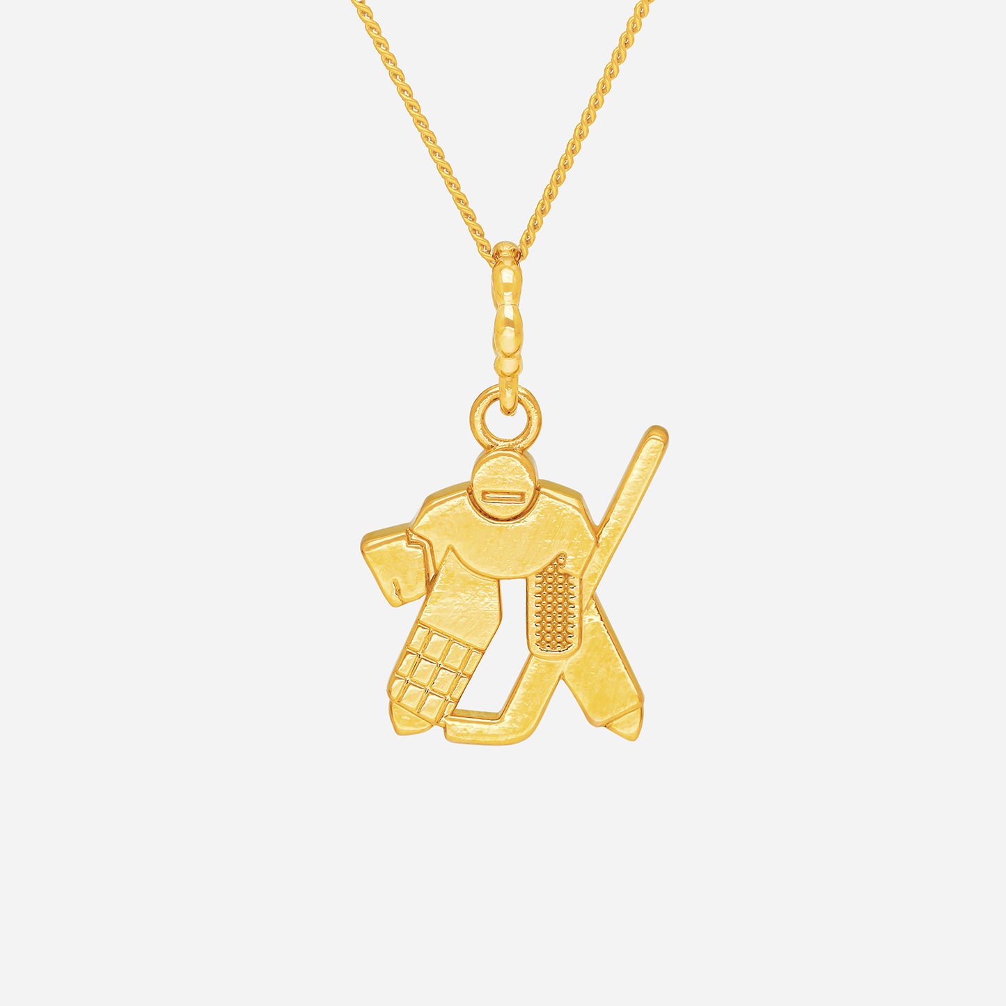 ace of hockey pendant in 22k yellow gold, featuring a detailed hockey player motif, symbolizing strength and ambition.