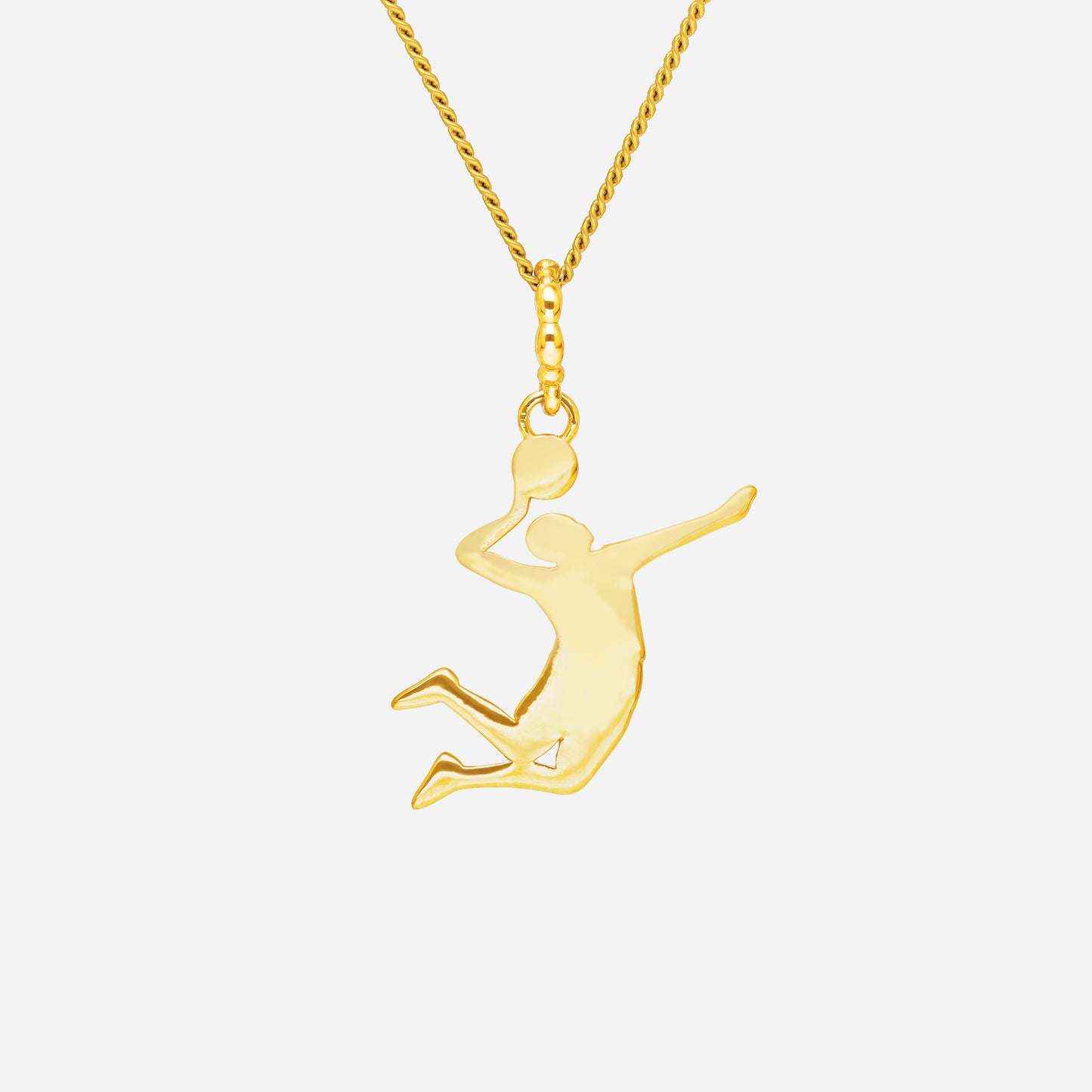 ace of volleyball pendant in 22k yellow gold featuring a dynamic athlete silhouette with ball. perfect for sports enthusiasts.