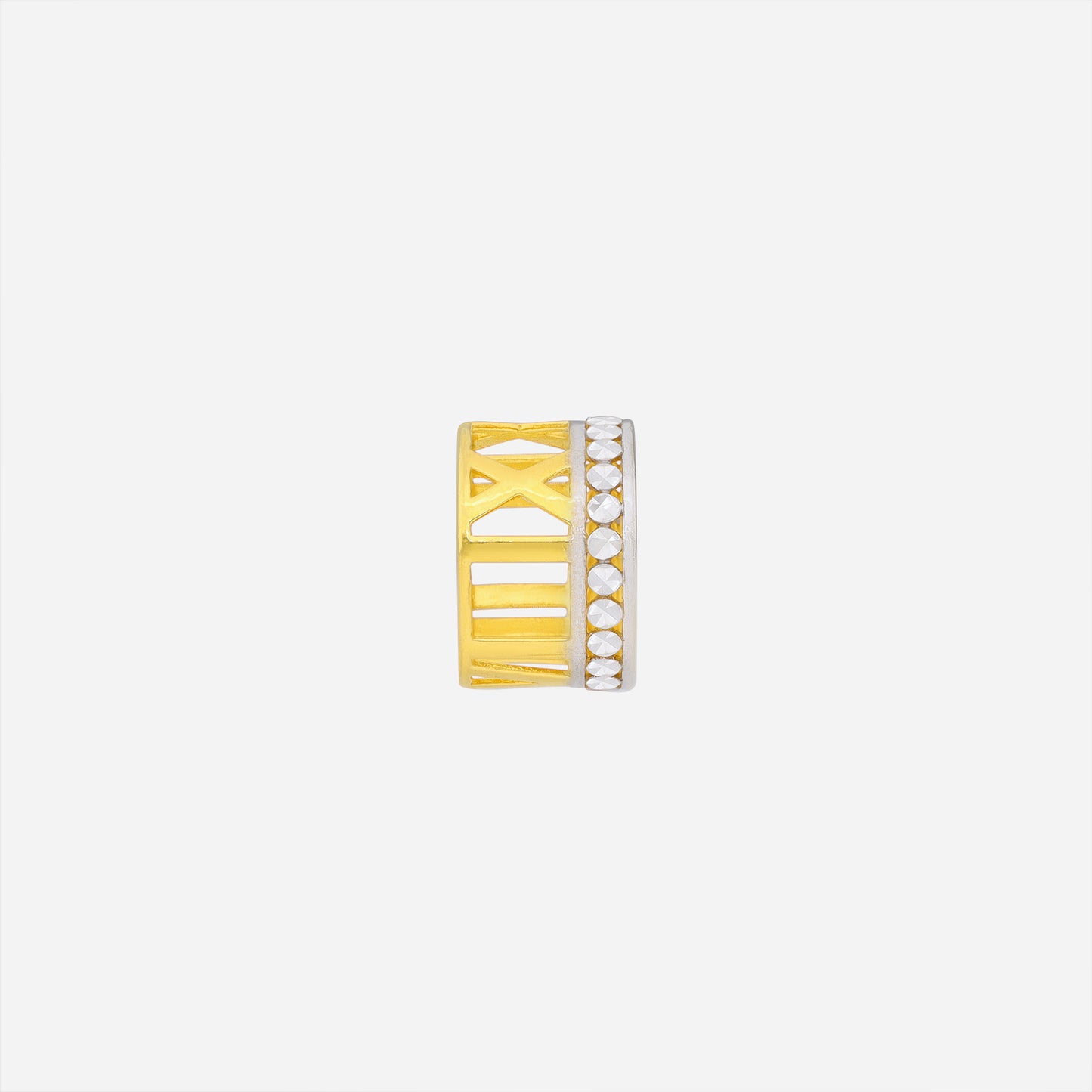roman numeral charm in yellow and white gold with diamond accents and openwork design, perfect for bracelets or necklaces.