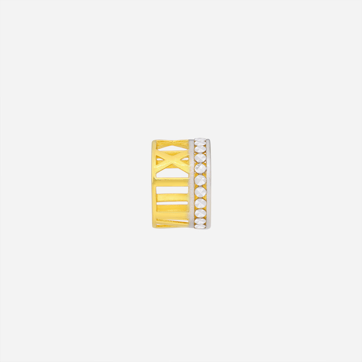 roman numeral charm in 22k yellow and white gold with diamond accents and openwork design. perfect for bangles or chains.