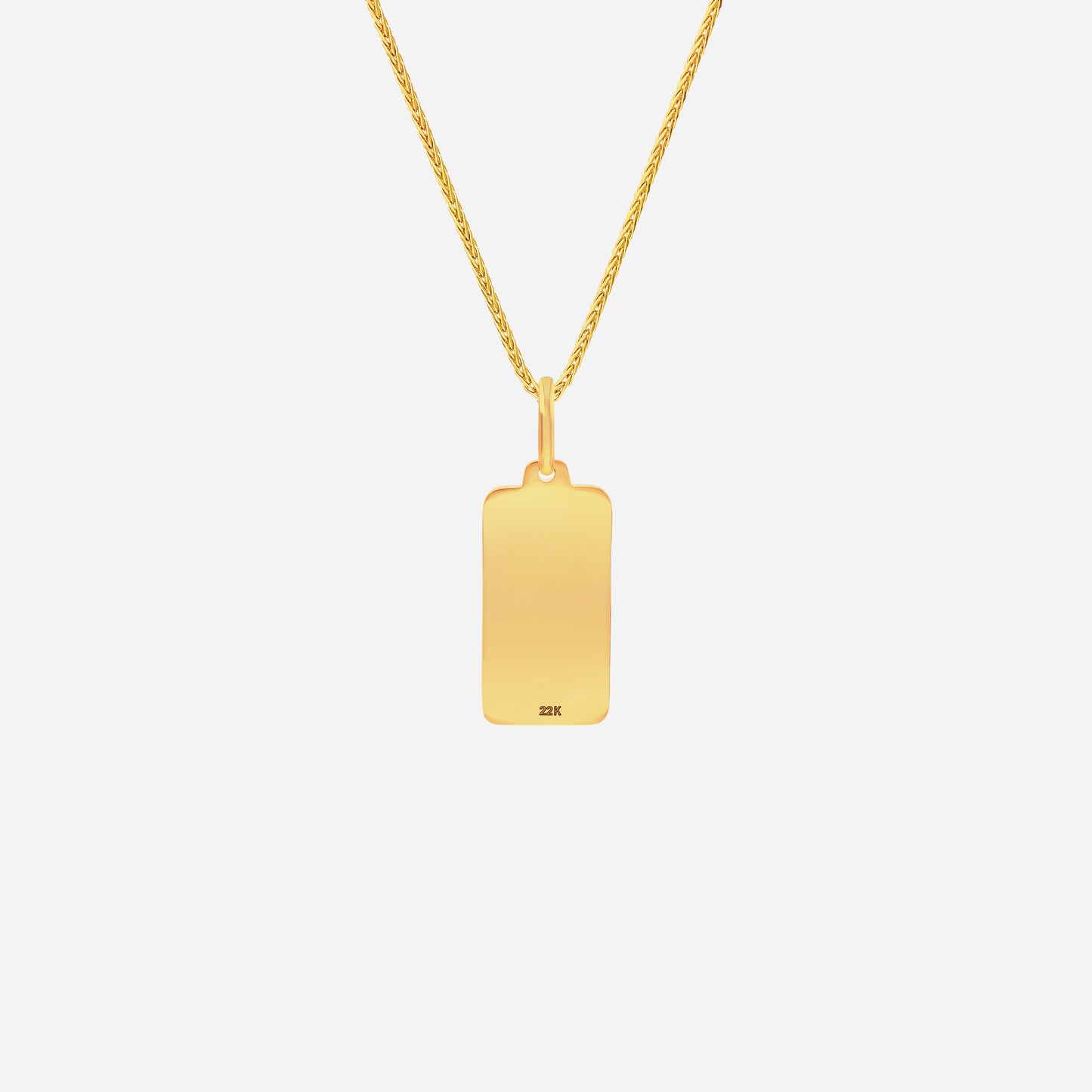 lord's prayer pendant in radiant 22k yellow gold with a sleek rectangular design, perfect for personal engraving.