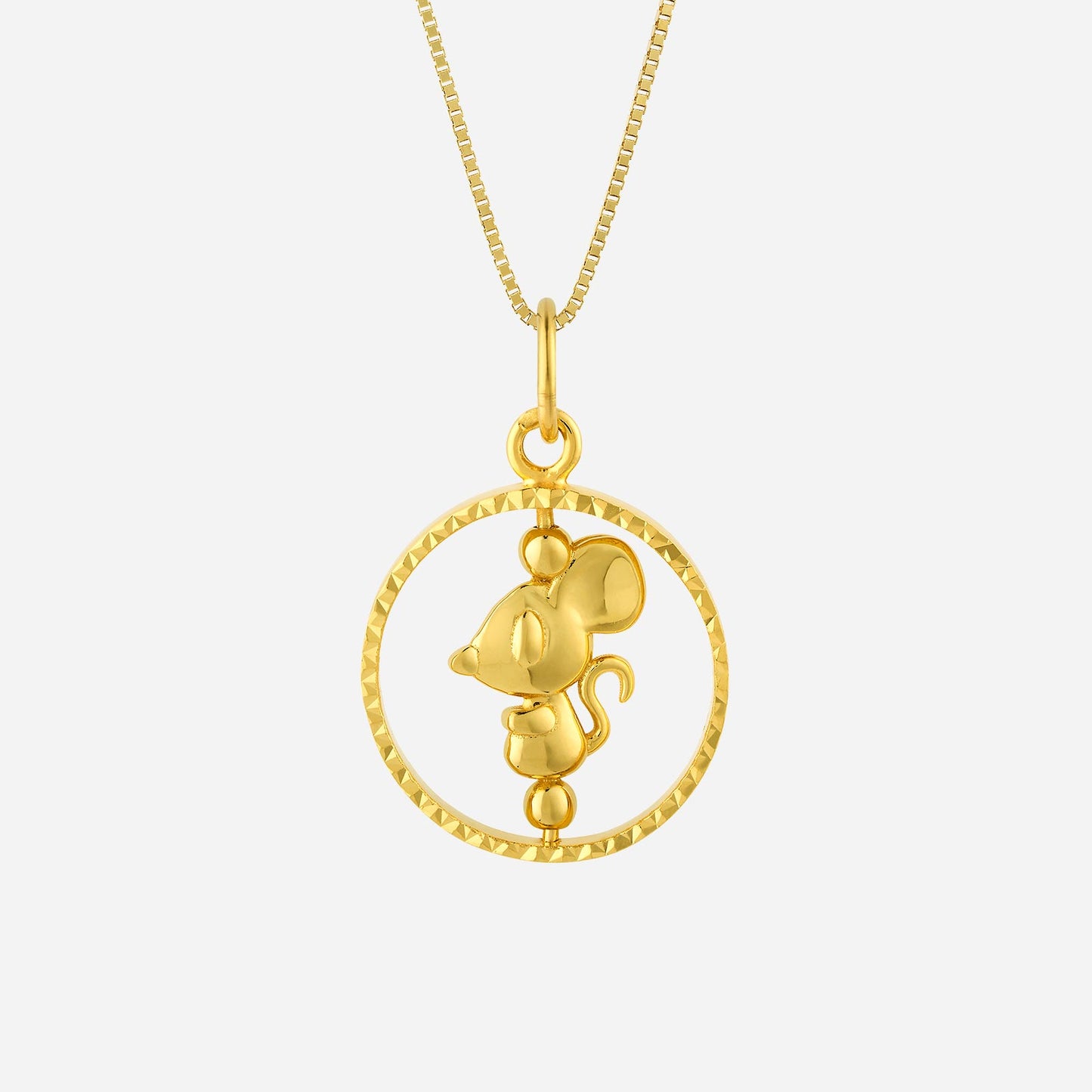 cheeky rat pendant in 22k yellow gold with a spinning design, showcasing playful details and a whimsical loop.