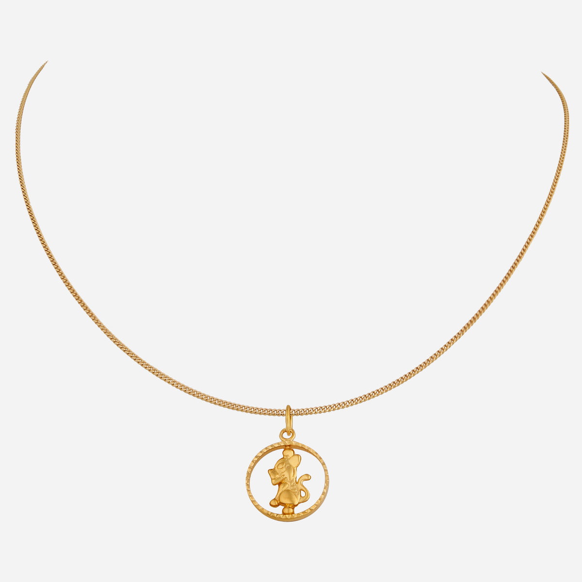 tiger pendant in 22k yellow gold with a circular design, featuring a detailed lion figure. chain sold separately.