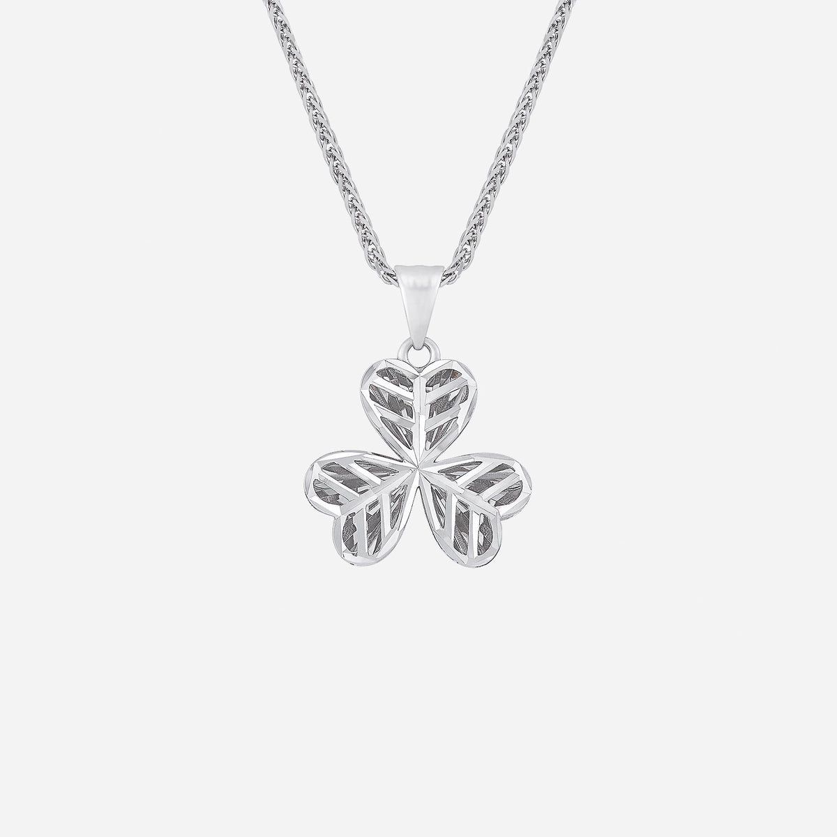 18k white gold lucky leaf pendant with intricate leaf design, perfect for adding elegance to any outfit.