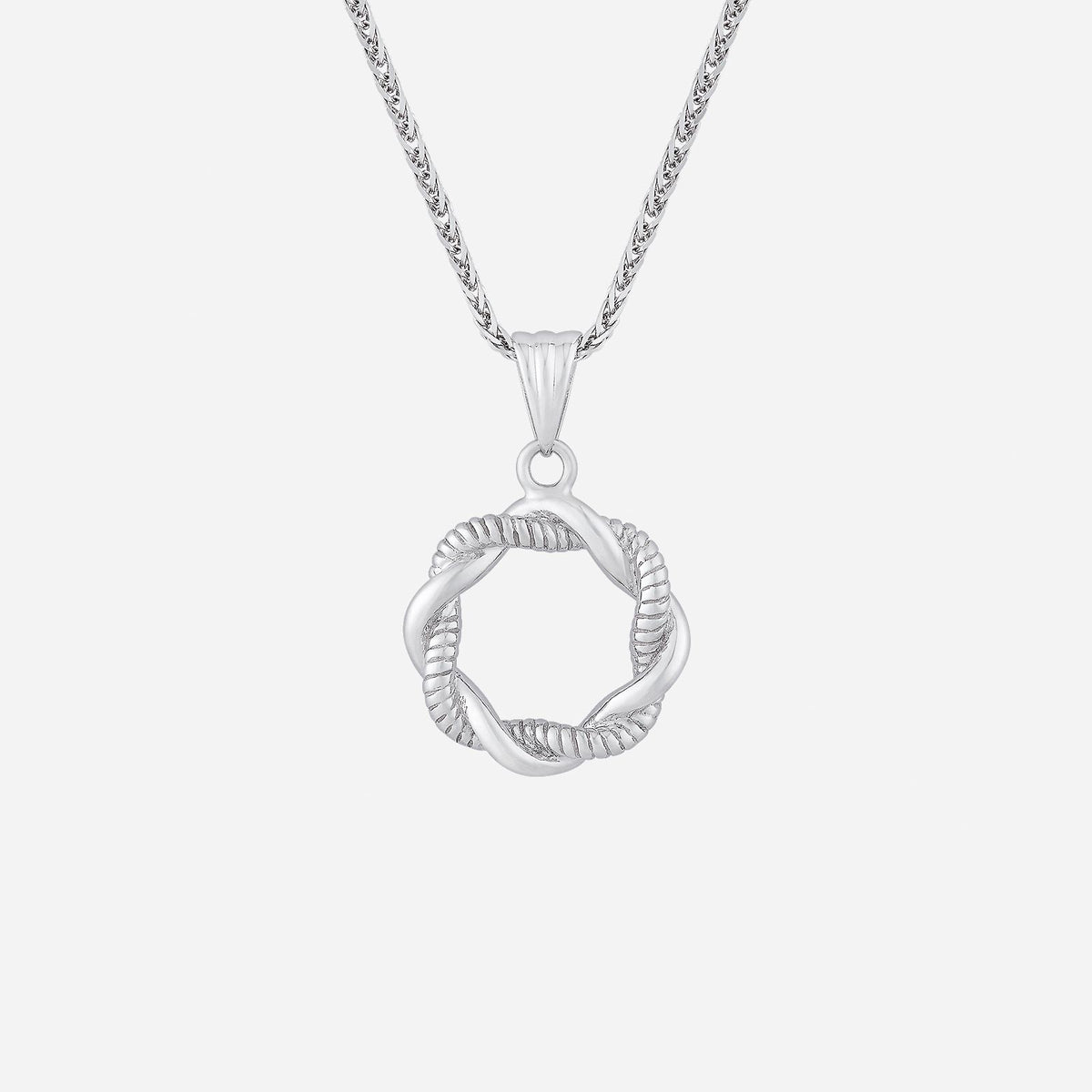 18k white gold pendant featuring a twisted rope design in a circular shape, perfect for elegant occasions.