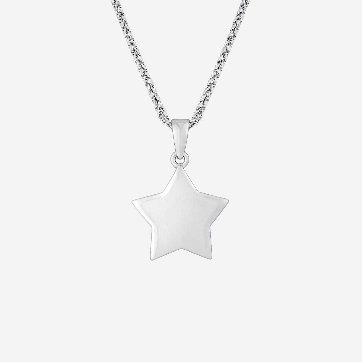 18k white gold star pendant with a sleek polished design, perfect for an elegant necklace. chain sold separately.