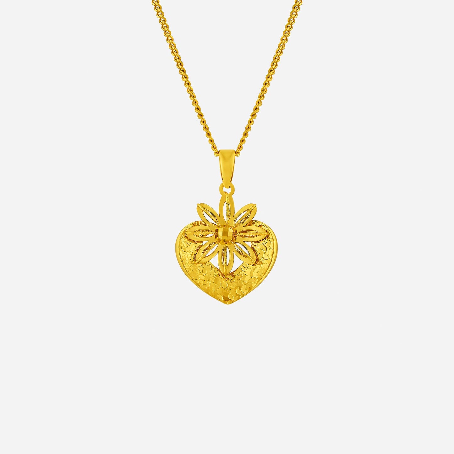 dainty daisy pendant in 24k yellow gold, featuring a radiant heart design. perfect for celebrating love.