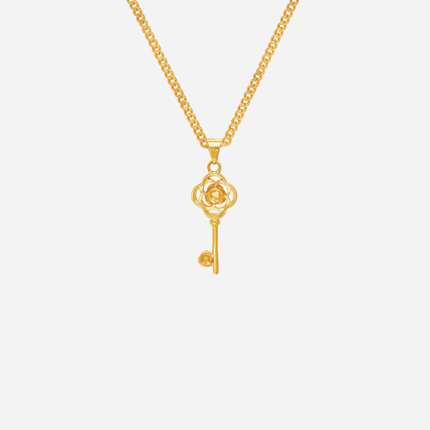petal key pendant in 24k yellow gold with floral motif and layered petal design. chain not included.