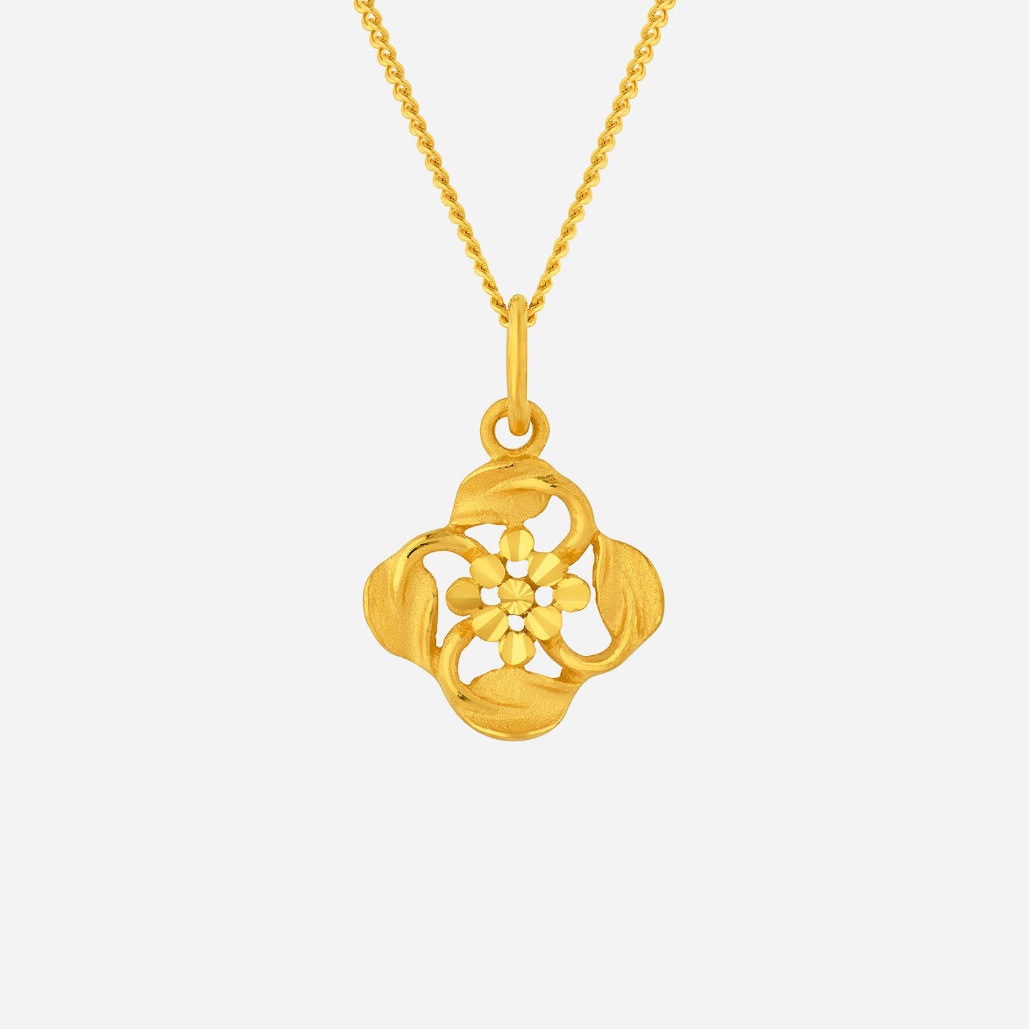 flower tile pendant made of 24k yellow gold with floral design and delicate detailing. chain sold separately.