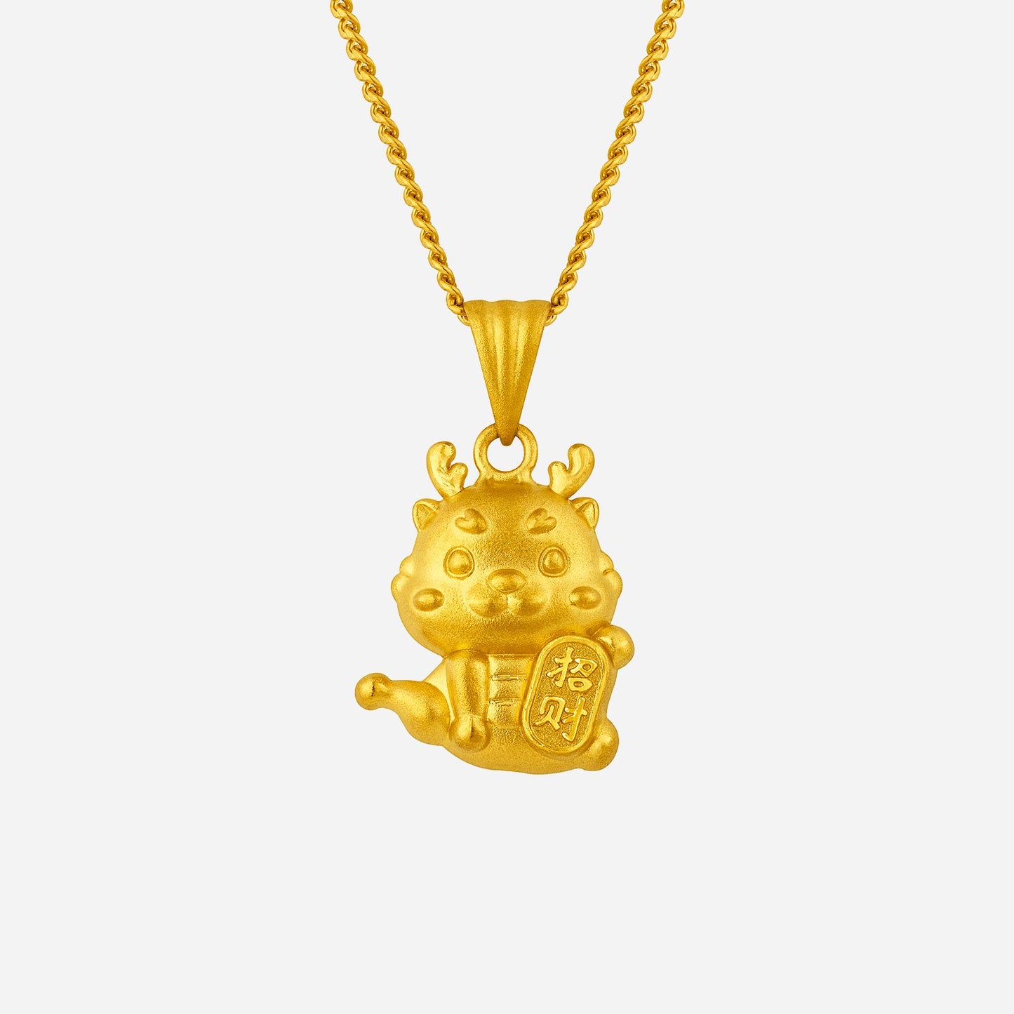 fortune dragon pendant crafted in 24k yellow gold with whimsical design and charm for prosperity.