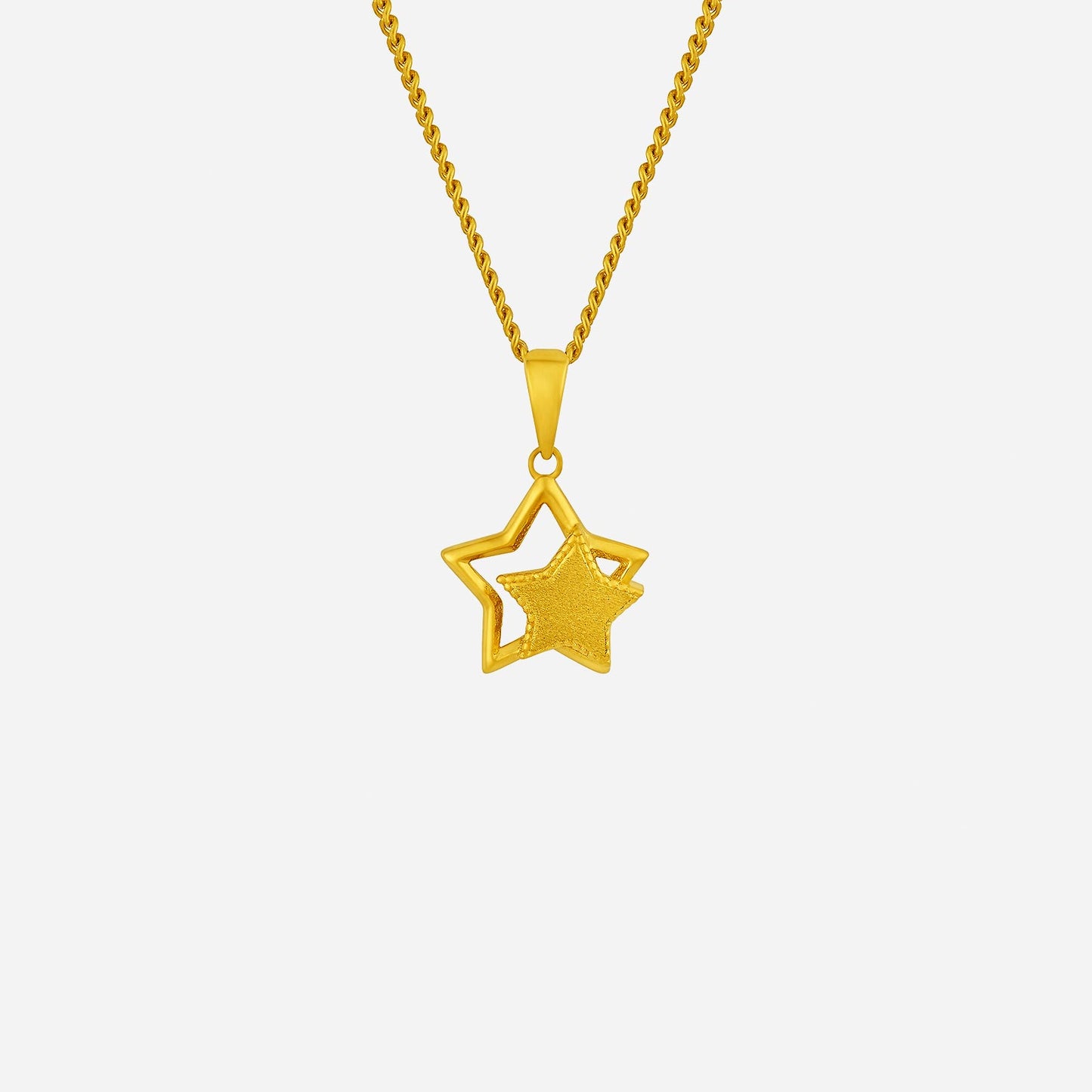 yellow gold bling star pendant with textured double-star design, perfect for adding glamour to any jewellery collection.