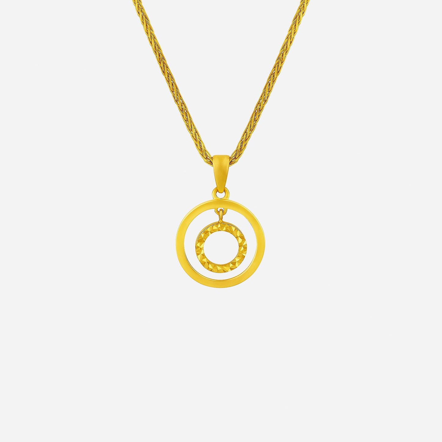 duo ring pendant in 24k yellow gold with interlocking circular design, perfect for elegant everyday wear.