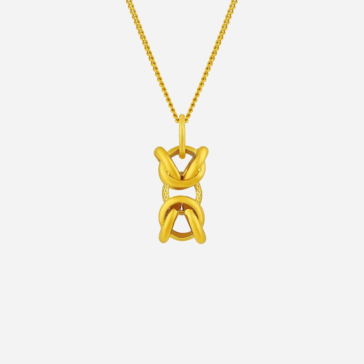 bold popcorn pendant in 24k yellow gold with layered loops and textured links, perfect for adding charm to any look.