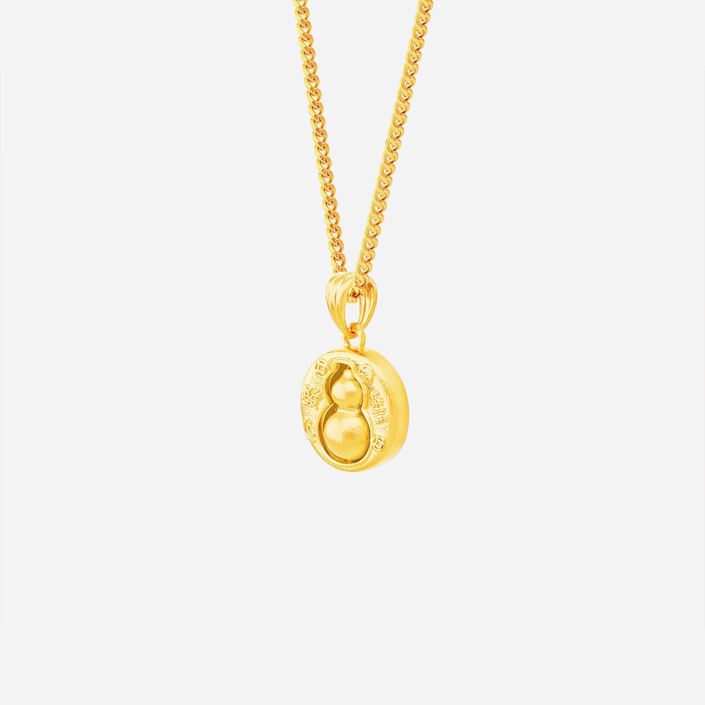spinning gourd pendant in 24k yellow gold, featuring a rotating gourd design on a delicate chain.