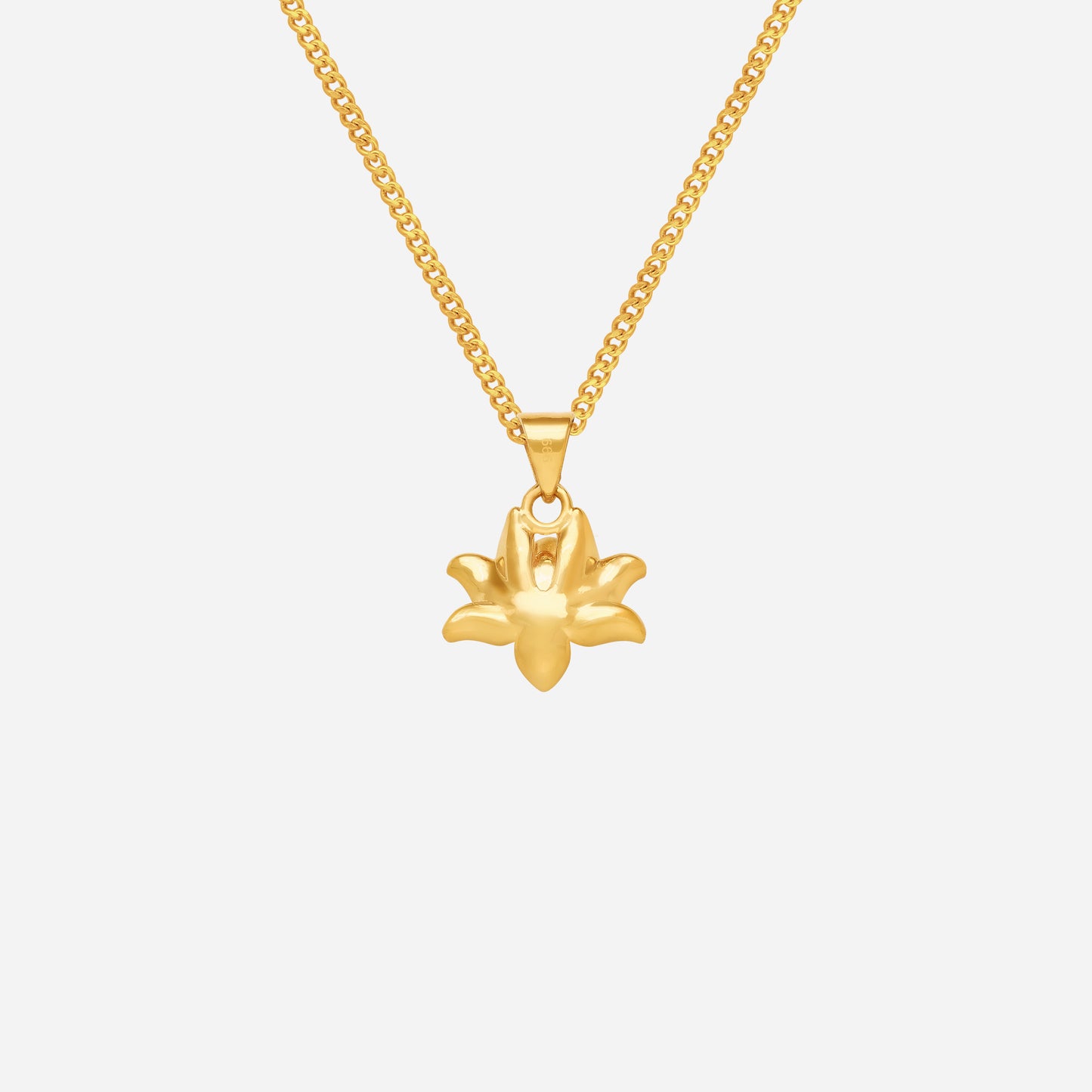 lotus pendant in 24k yellow gold with sleek sculpted contours, featuring a beautiful flower design. chain sold separately.