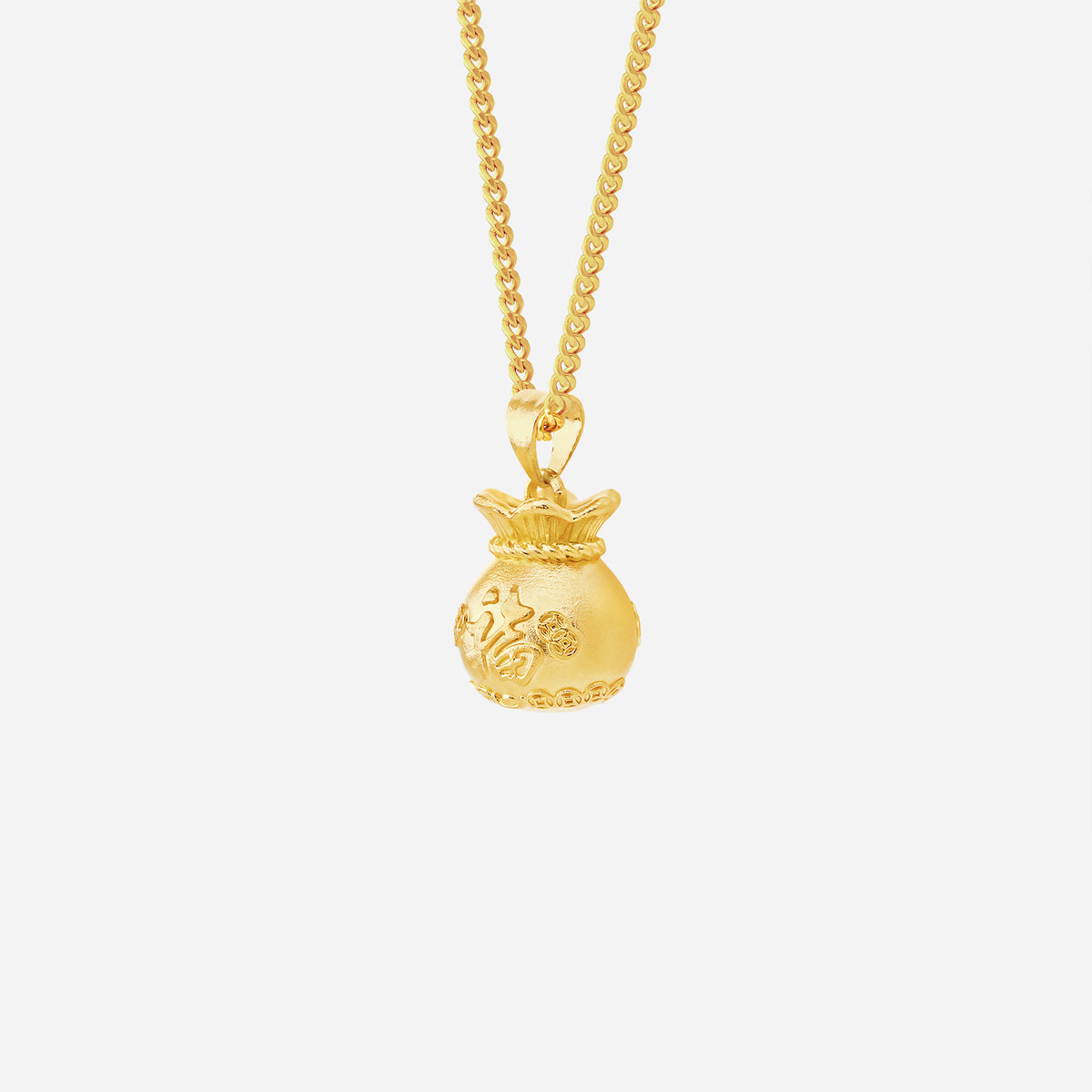 24k yellow gold prosperity pouch pendant featuring intricate detailing and an elegant design, perfect for good fortune.