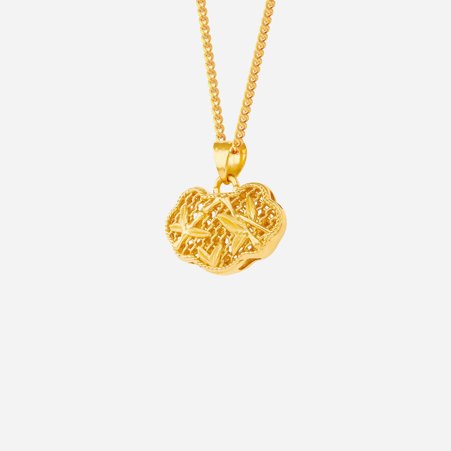 prosperity lock pendant in 24k yellow gold with intricate lattice design, symbolizing security, wealth, and happiness.
