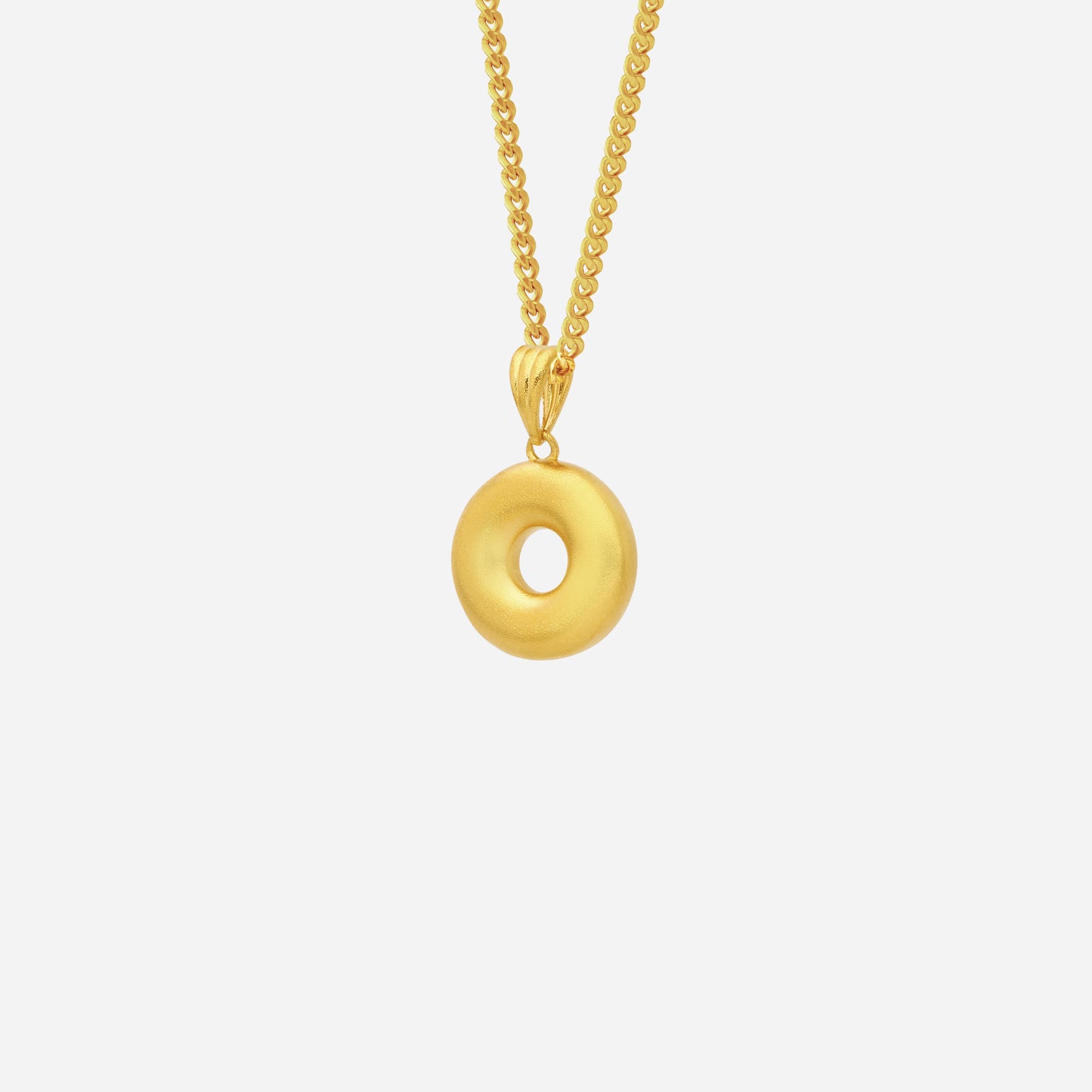 bliss pendant in 24k yellow gold, smooth rounded design with a soft matte finish and open center.