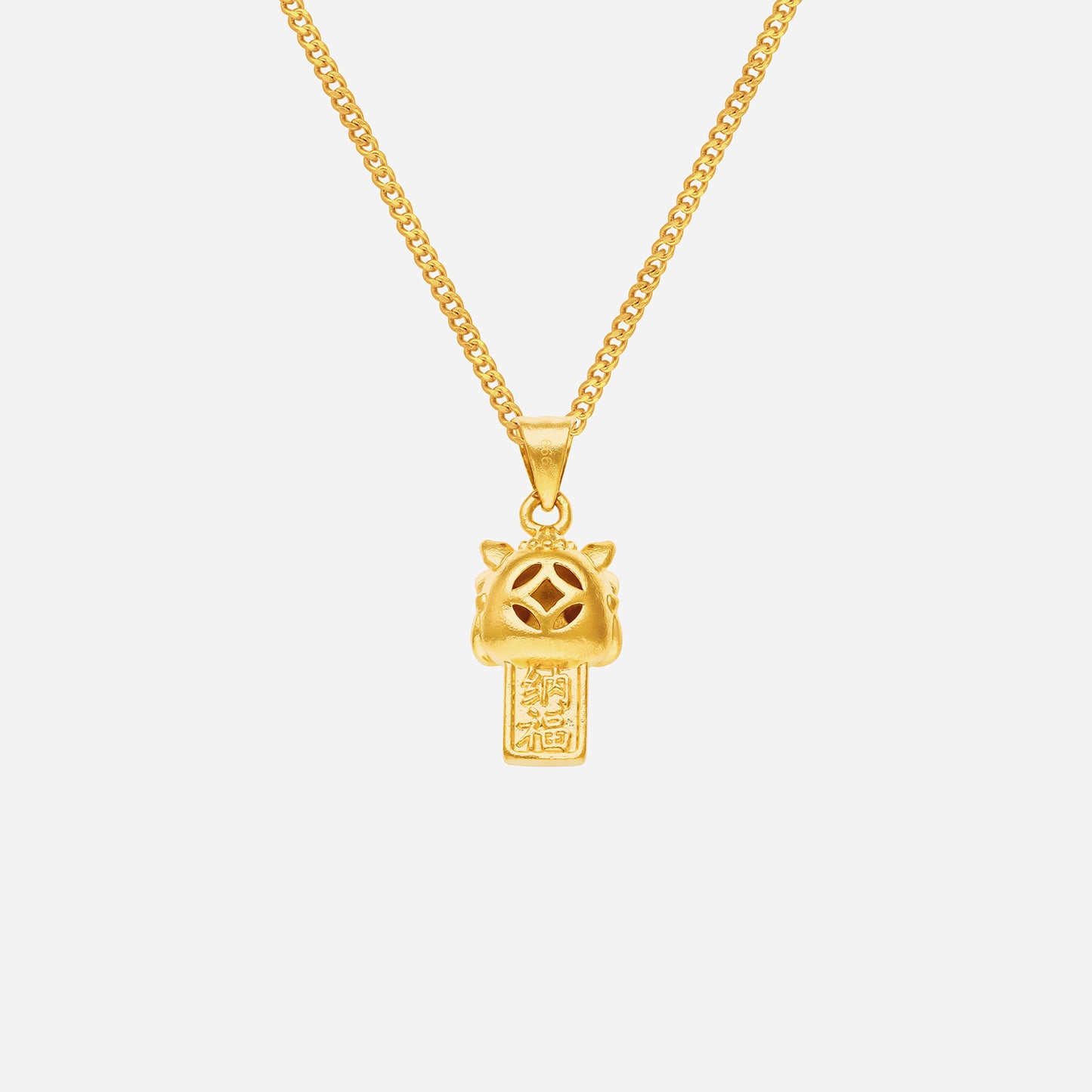 guardian lion pendant crafted in 24k yellow gold, featuring intricate relief design and a symbolic charm for protection.