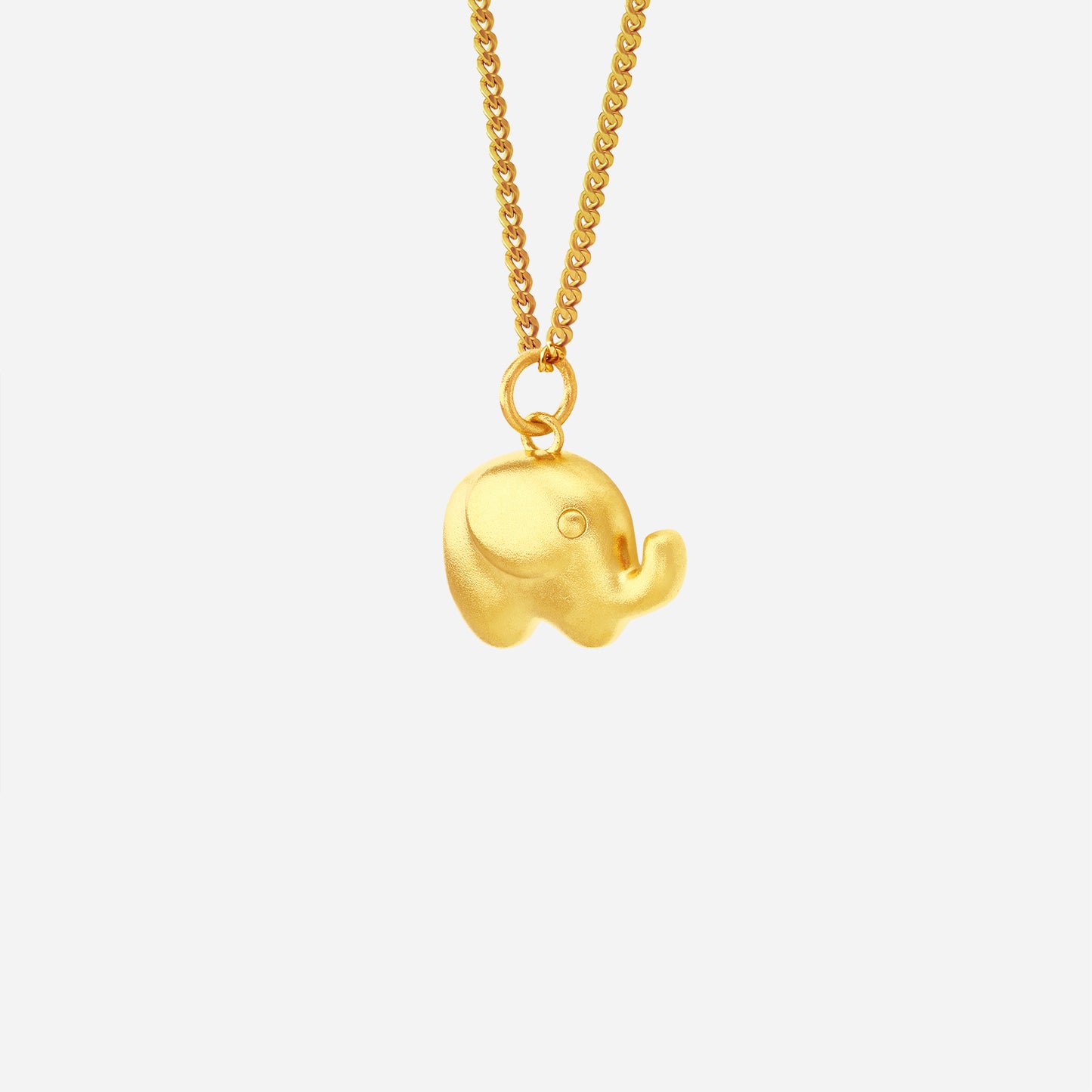 elephant pendant in 24k yellow gold with a satin finish, showcasing a cute and playful design.