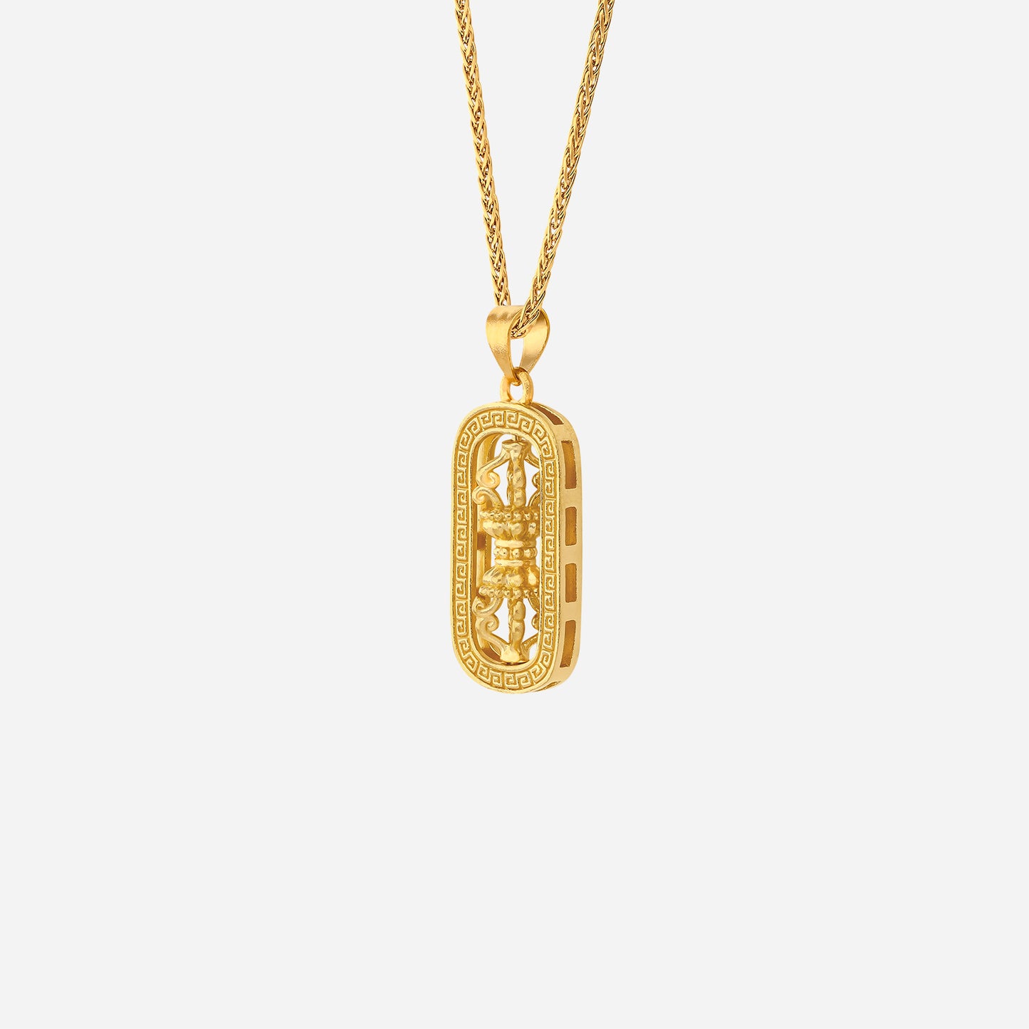 harmony wheel pendant in 24k yellow gold, features a sculpted wheel motif and intricate openwork frame design.