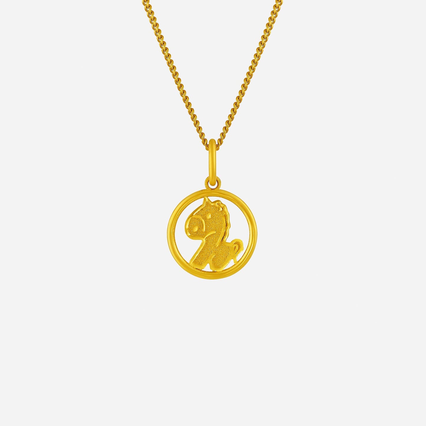 harmonies of joy horse pendant in 24k yellow gold with a galloping horse design. chain not included.