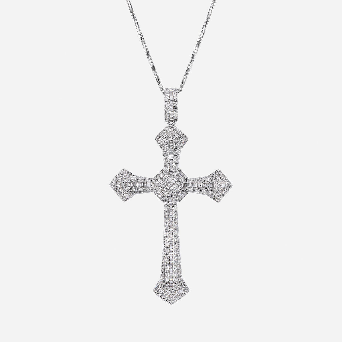 cross diamond pendant in 18k white gold, featuring a detailed design and sparkling diamonds.chain sold separately.